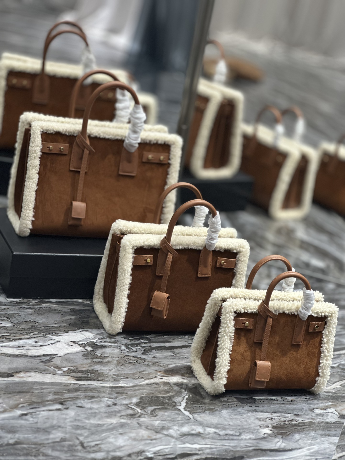 [TOP] Yves Saint Laurent YSL Sac De Jour Lambswool Handbag