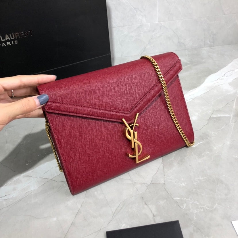 [TOP] Yves Saint Laurent YSL Cassandra Chain Wallet Grain Leather - Red