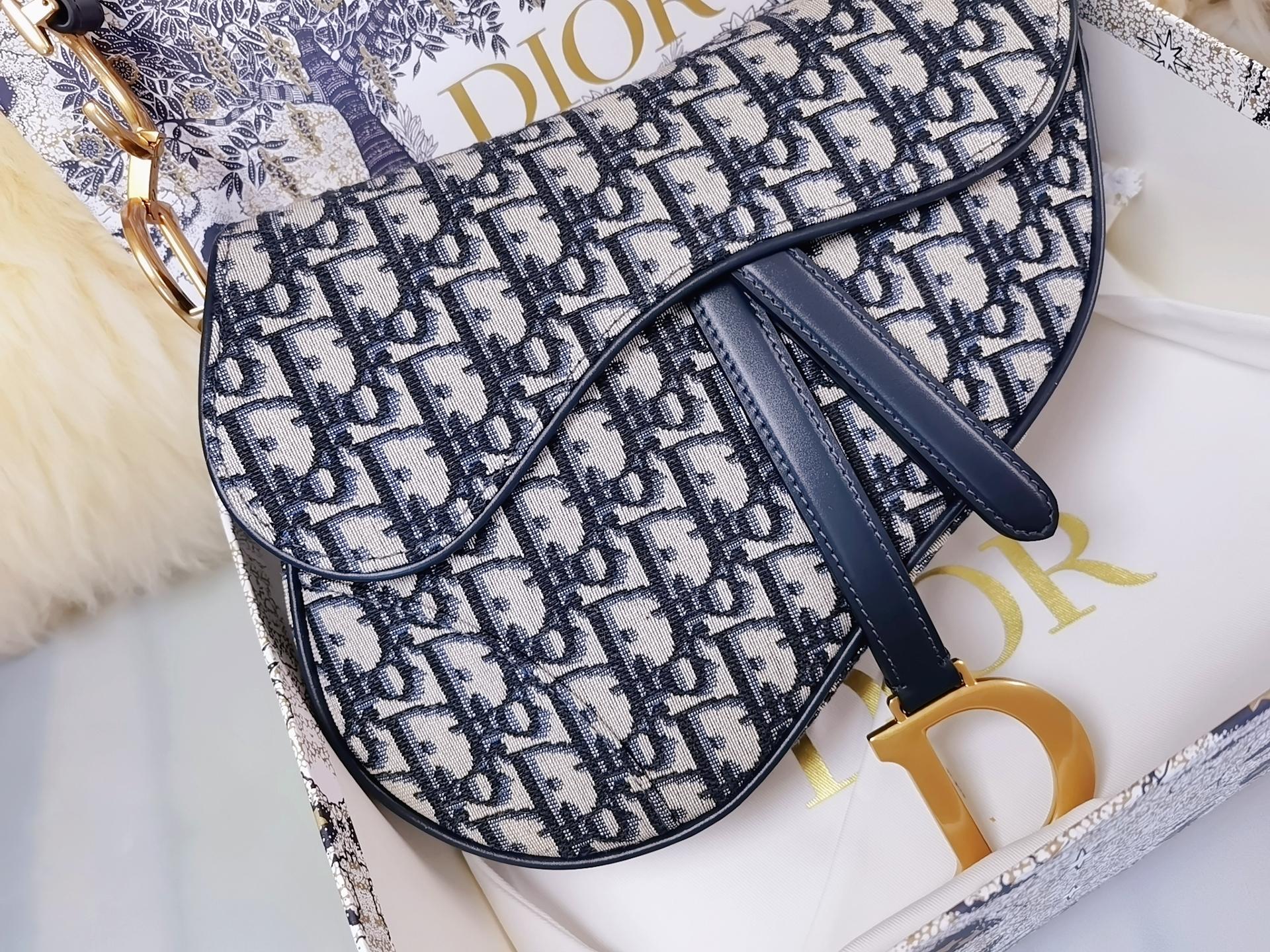 [TOP] Christian Dior Saddle Bag with Strap Jacquard 25.5 x 20 x 6.5cm - GHW