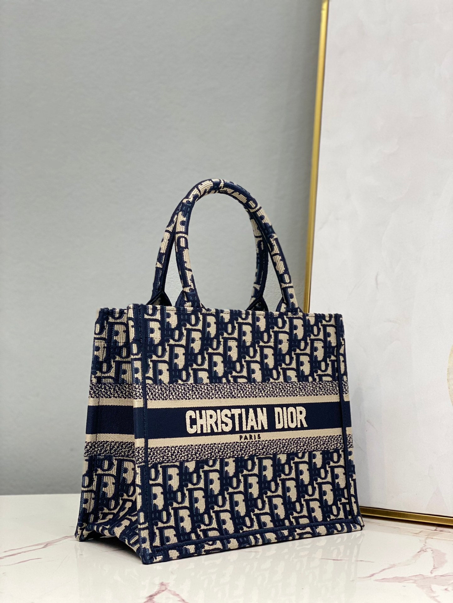[TOP] Christian Dior Book Tote Bag Embroidery Small 21.5cm - Blue