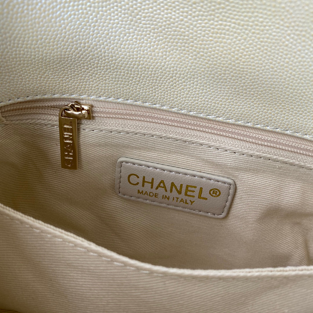 [TOP] CHANEL CoCo Handle Bag Carviar Medium 23cm - Pearl White & GHW