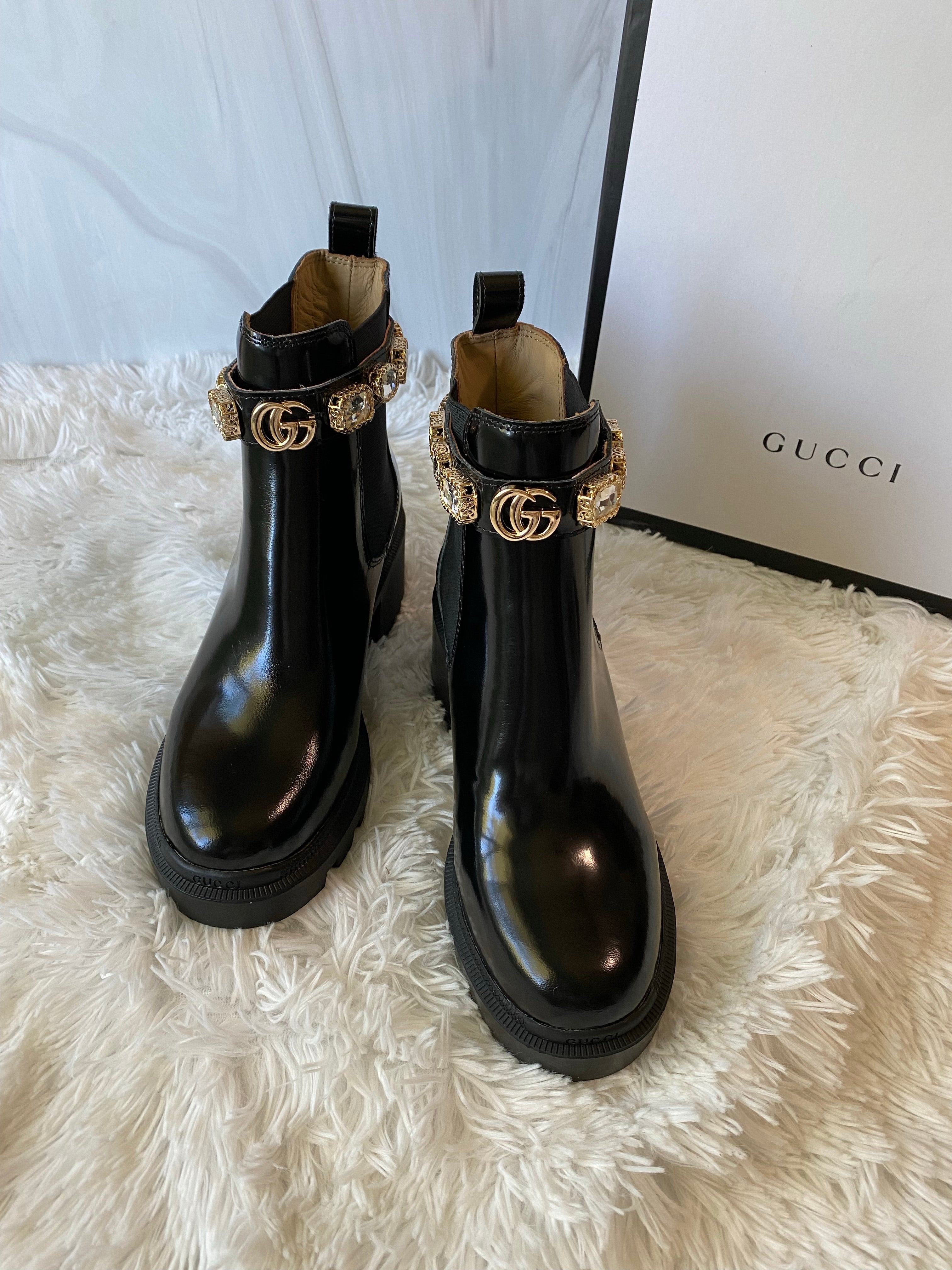 [TOP] GUCCI Ankle Gems Boots - Black