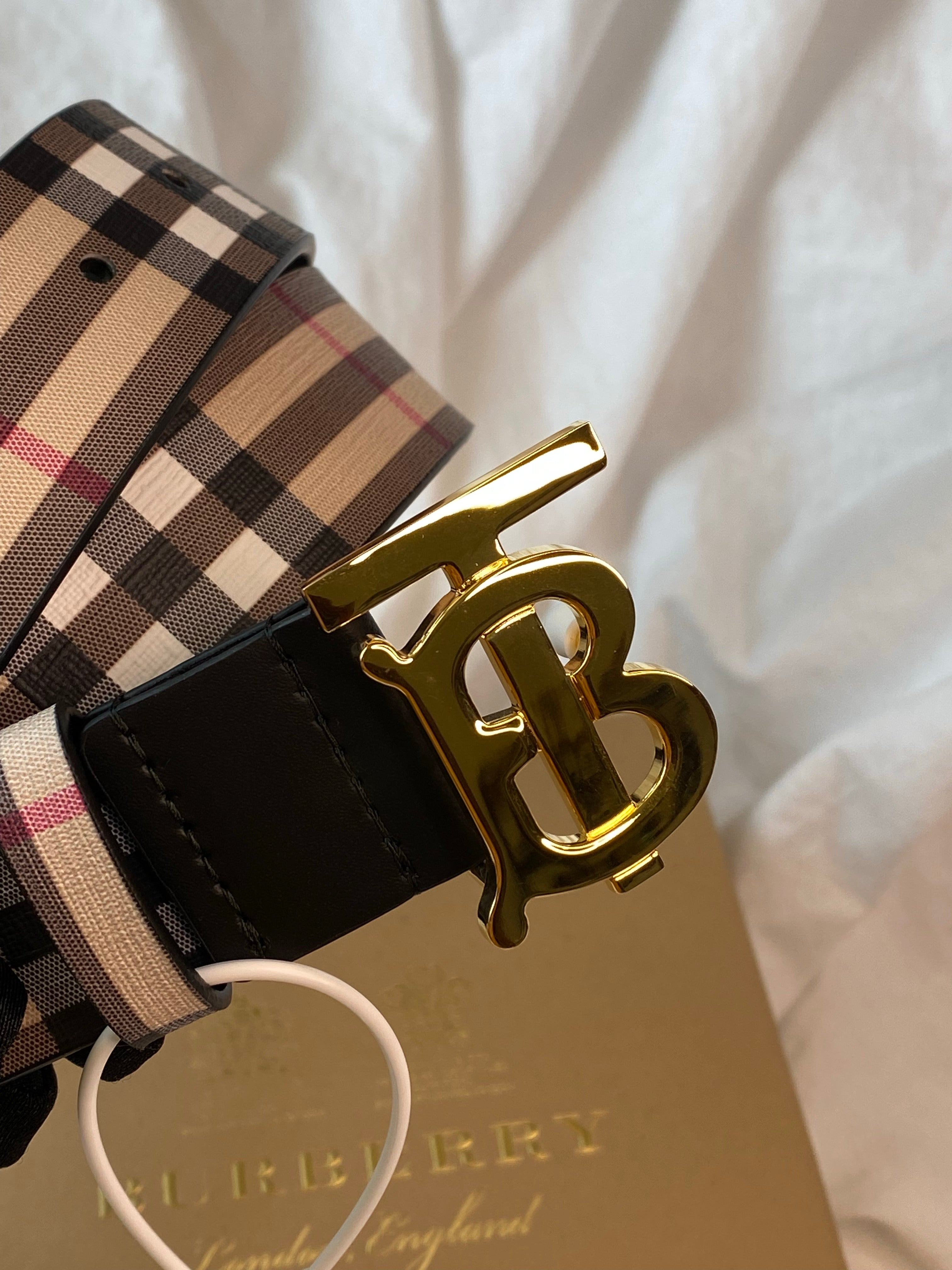 T0ry Burch Check Leather Trim Belt - Black