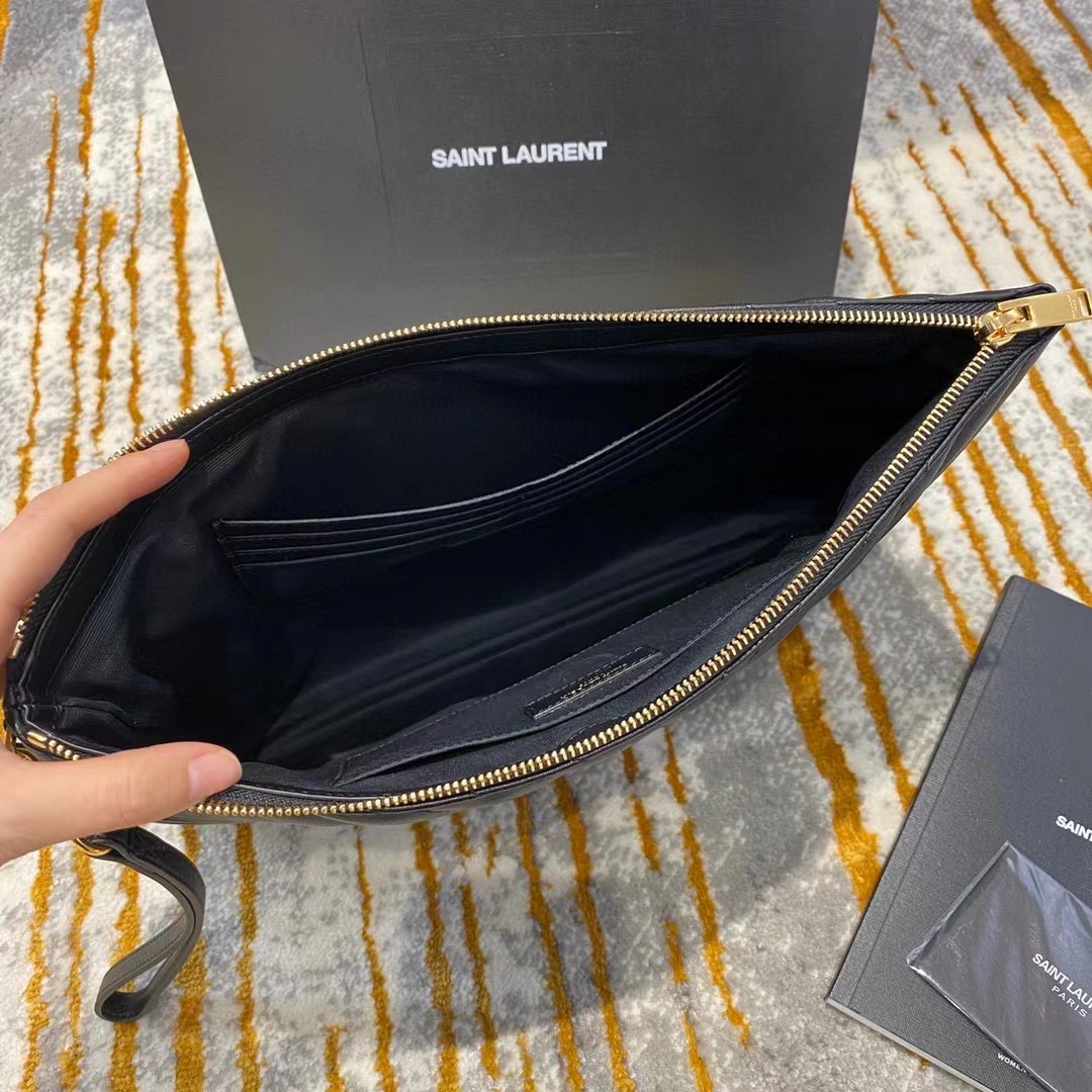 [TOP] Yves Saint Laurent YSL Cassander Matelasse A5 Pouch in Grain DE Pouder Embossed  Leather