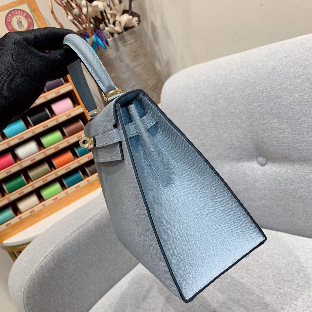 [TOP] HERMES Kelly Epsom Leather 25cm - Blue & GHW