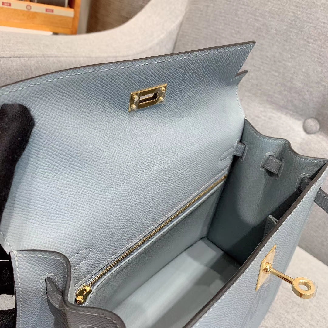 [TOP] HERMES Kelly Epsom Leather 25cm - Blue & GHW