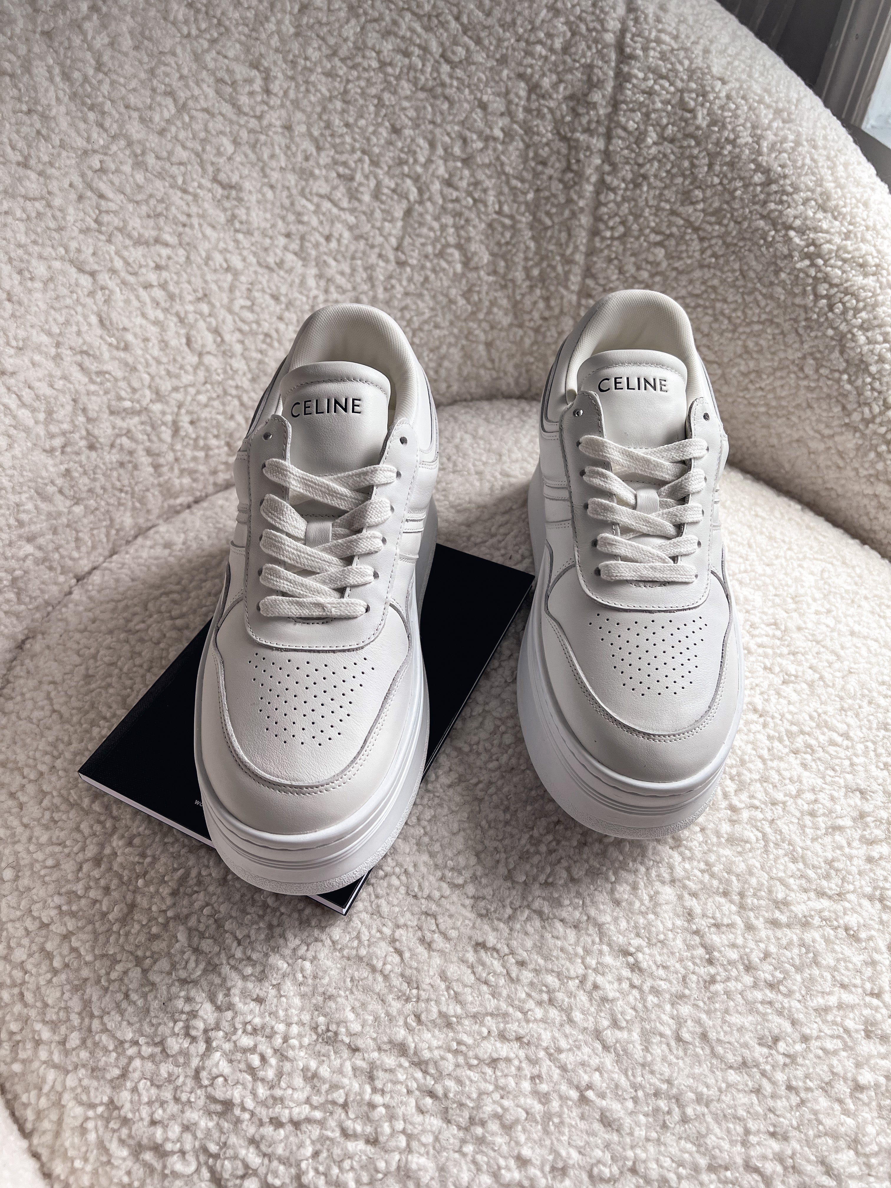 [TOP] CELINE Block Sneakers w Wedge Outsole - White