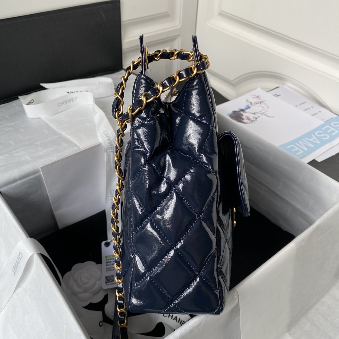 [TOP] CHANEL Wax Skin Hobo Bag 27×31×8cm - GHW - Blue