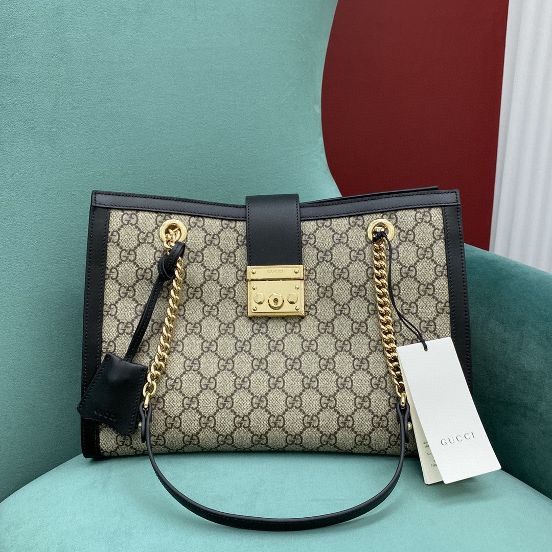 [TOP] GUCCI G*G Padlock Chain Small Tote - Black