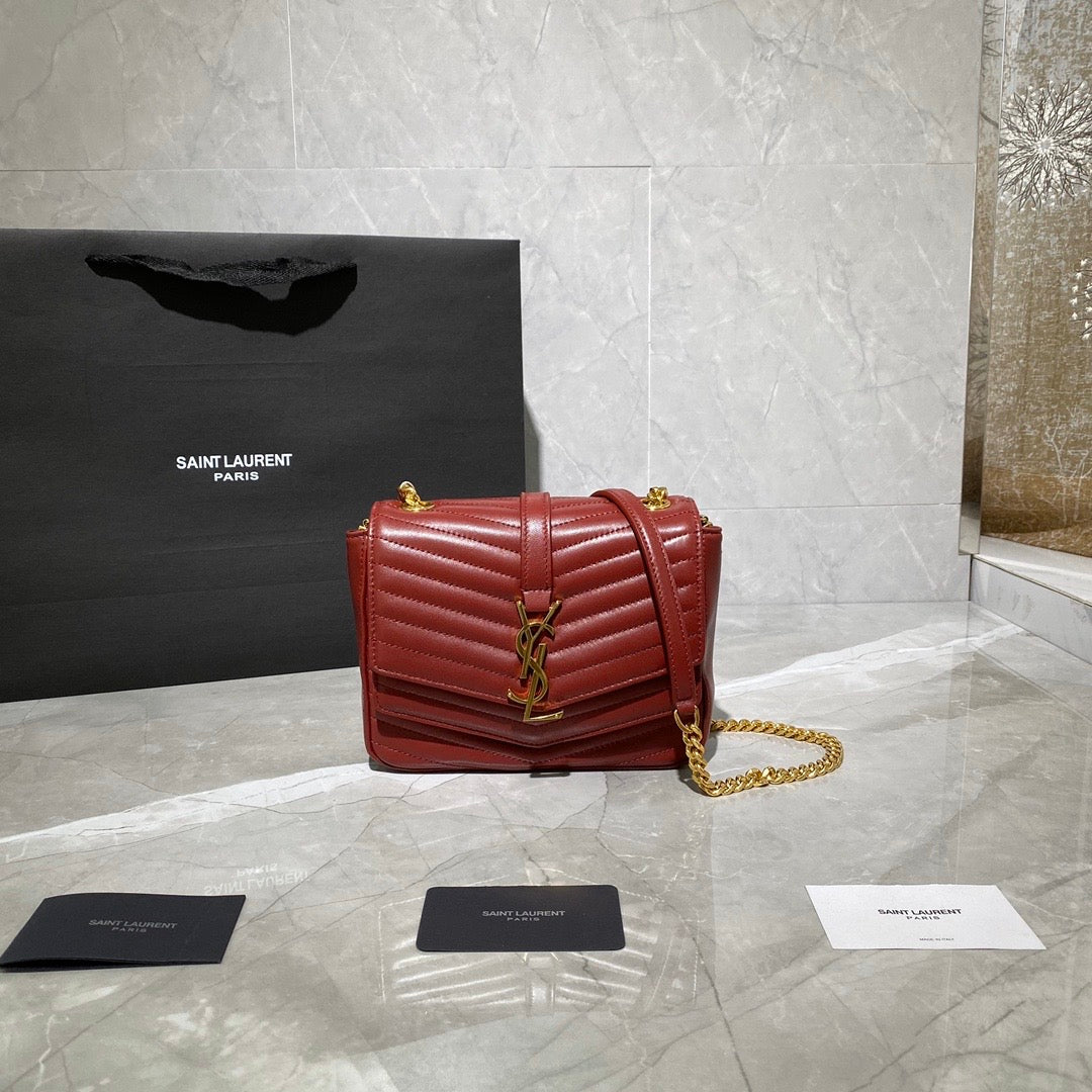 [TOP] Yves Saint Laurent YSL Metelasse Chevron Monogram Small Sulpice Bag - Red w GHW