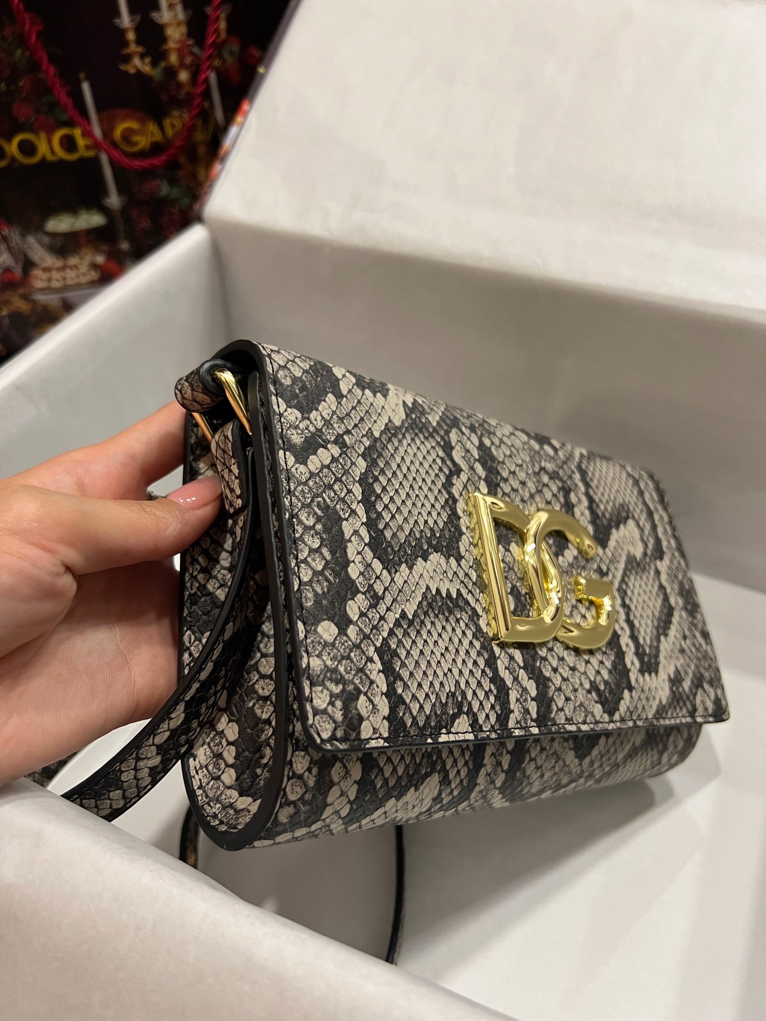 [TOP] Dolce & Gabbana D&G Calfskin Python Print 3.5 Bag  21*14*5cm