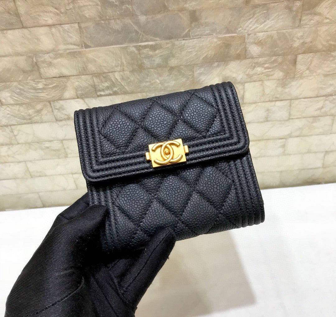 [TOP] CHANEL Boy Tri-Fold Wallet - Black