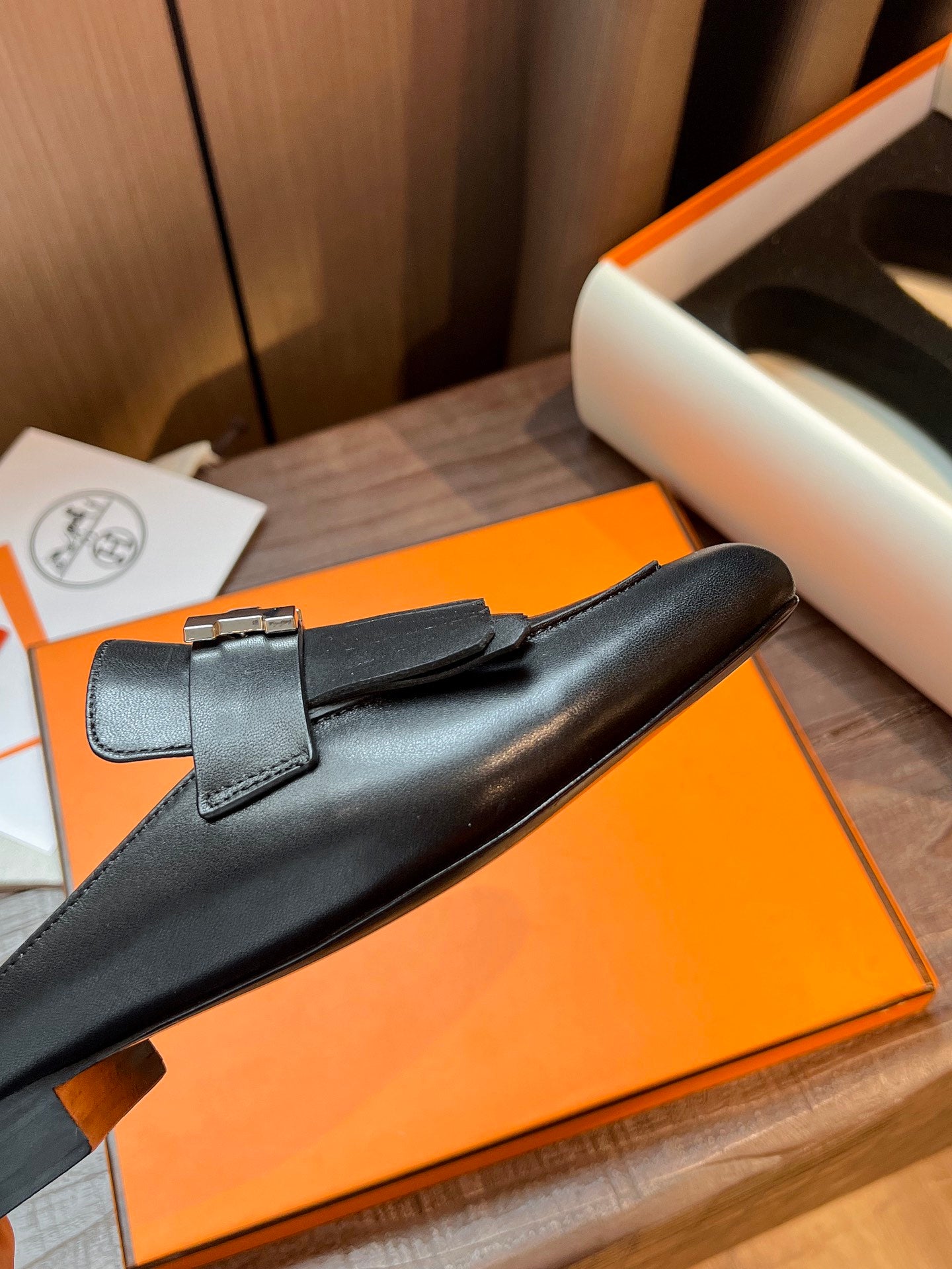 [TOP] HERMES Rivoli Mules - Black & SHW