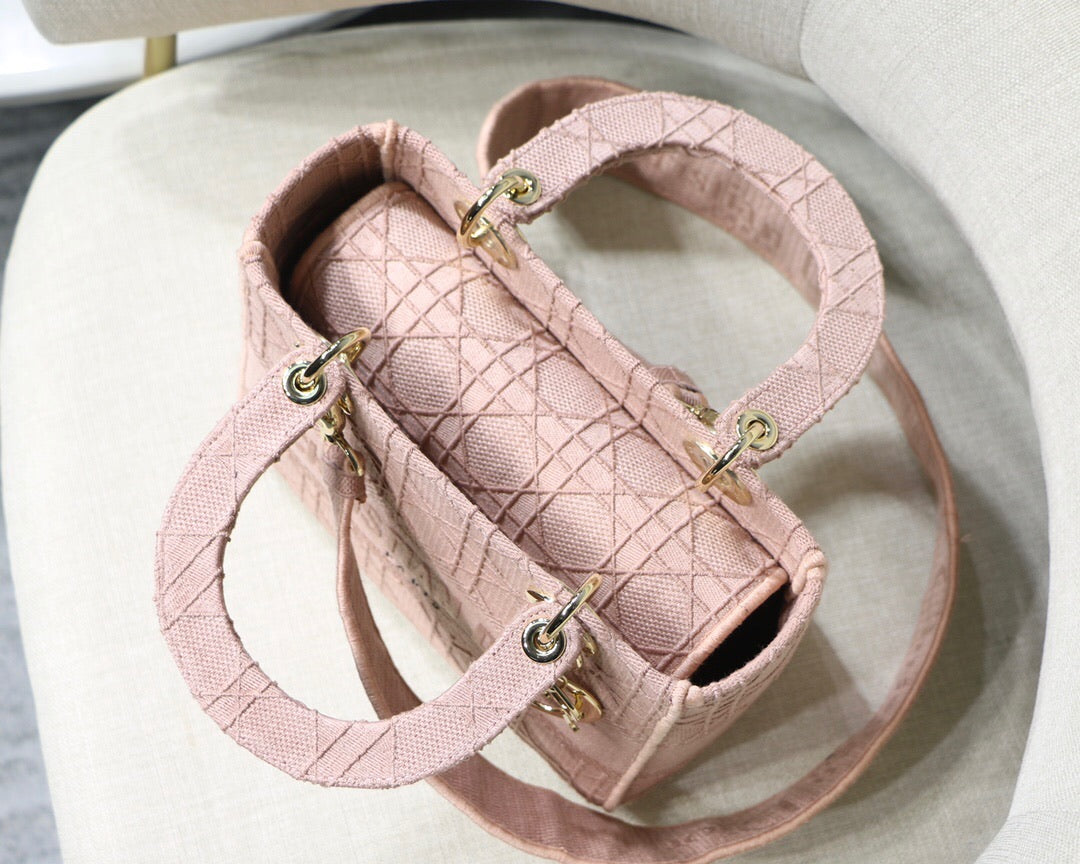 [TOP] Christian Dior Lady D-LITE Bag Cannage Embroidery - PINK
