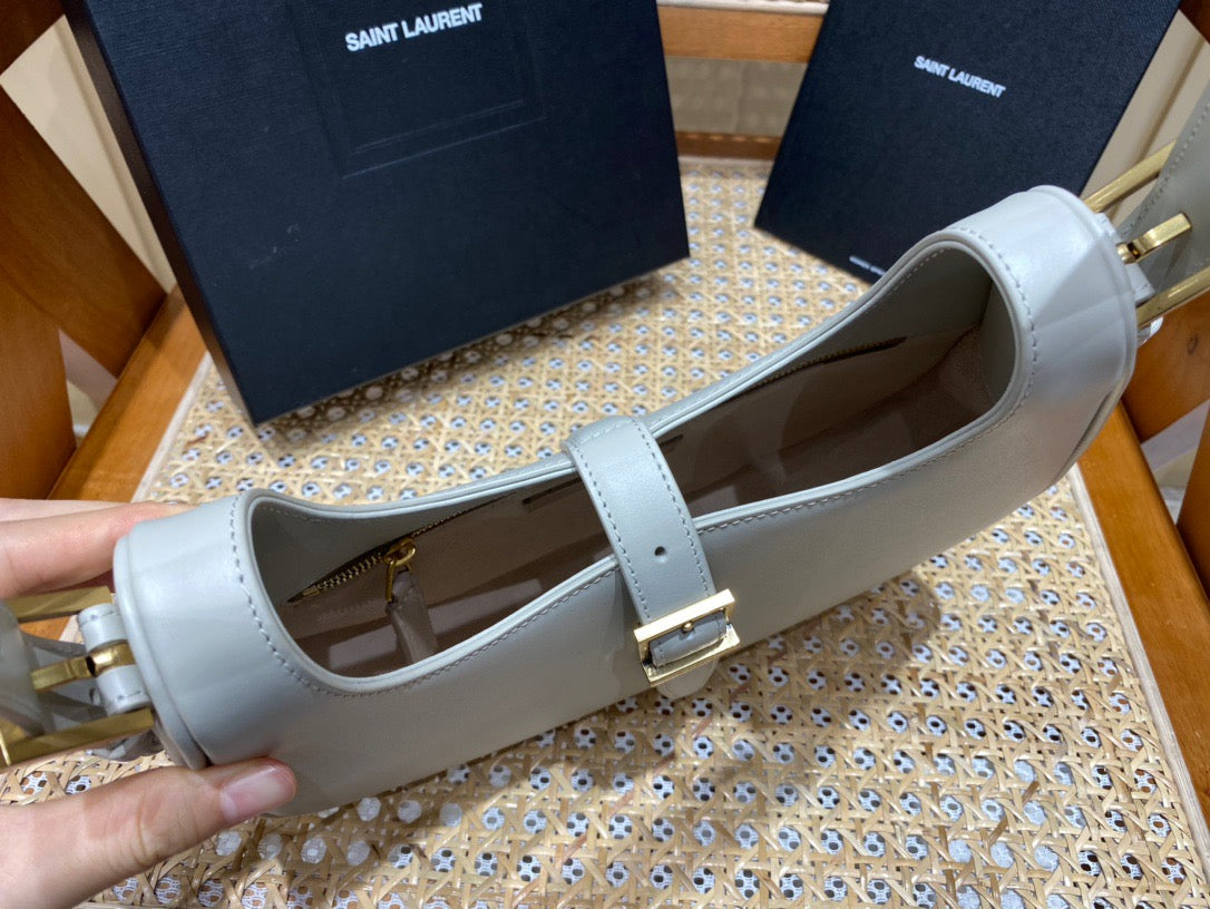 [TOP] Yves Saint Laurent YSL Le Fermoir Leather Shoulder Bag - White