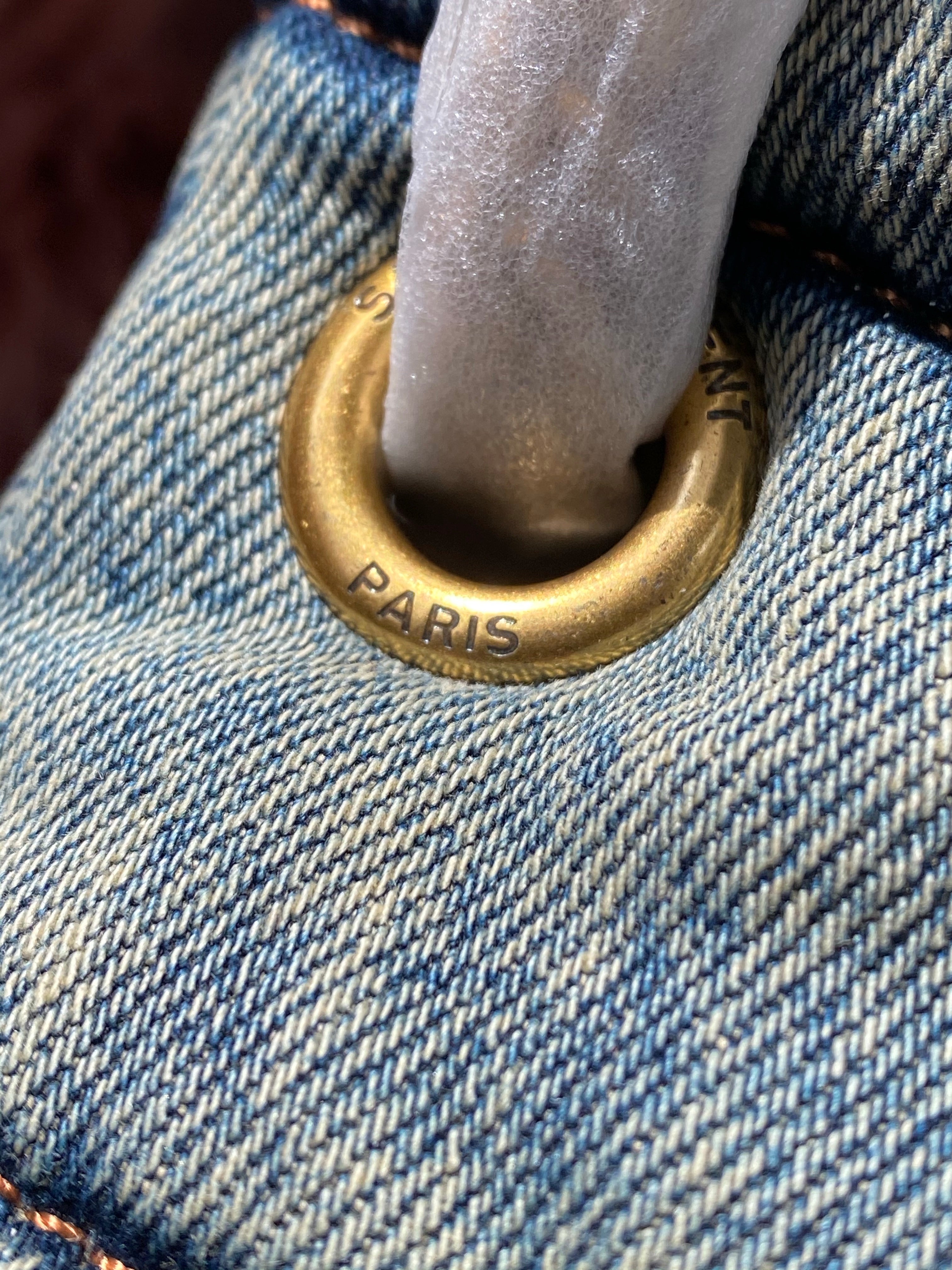 [TOP] Yves Saint Laurent YSL Loulou Small Denim Puffer Bag