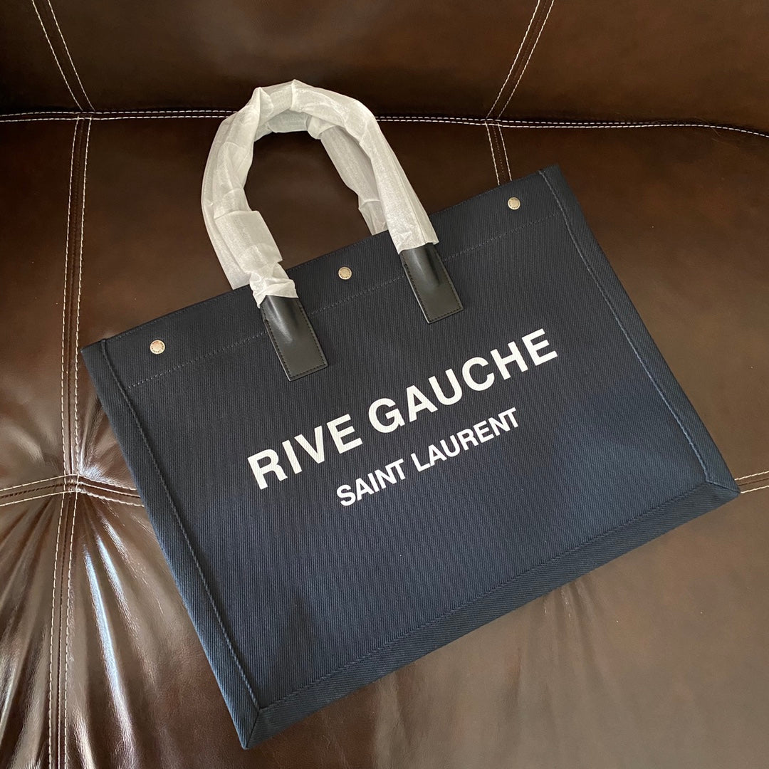 [TOP] Yves Saint Laurent YSL Rive Gauche Canvas Tote Bag - Green
