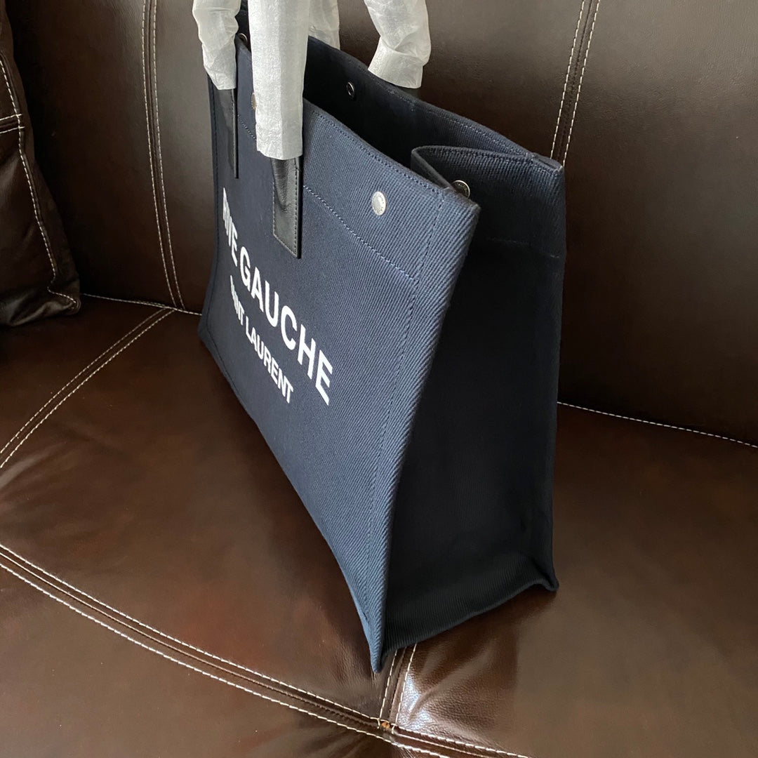 [TOP] Yves Saint Laurent YSL Rive Gauche Canvas Tote Bag - Green