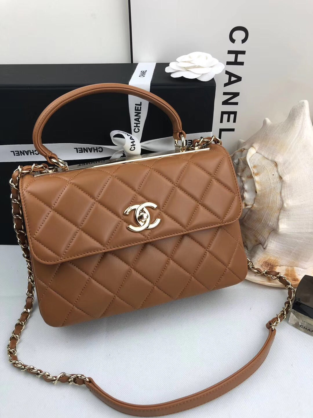 [TOP] CHANEL Trendy Top Handle Bag 25cm - Brown