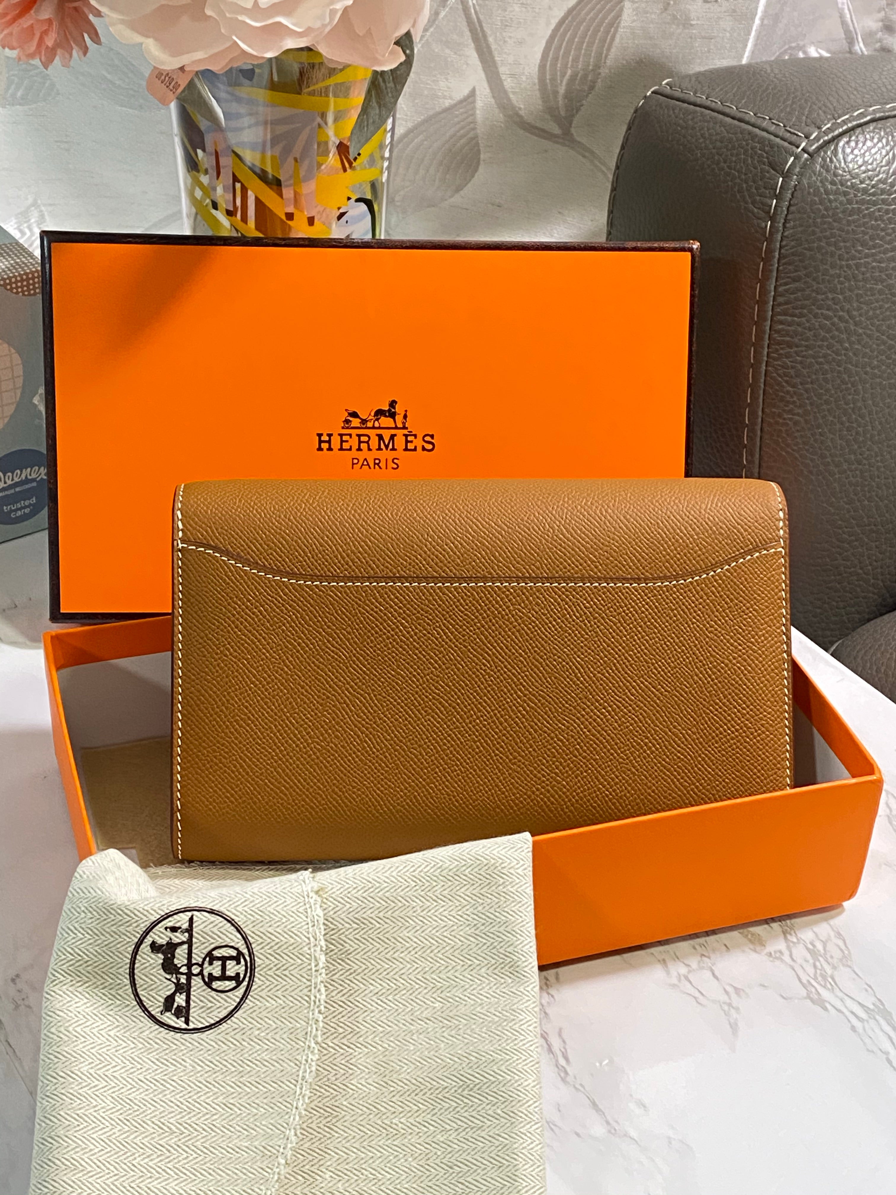 [TOP] HERMES Epsom Constance Long Wallet - Brown & GHW