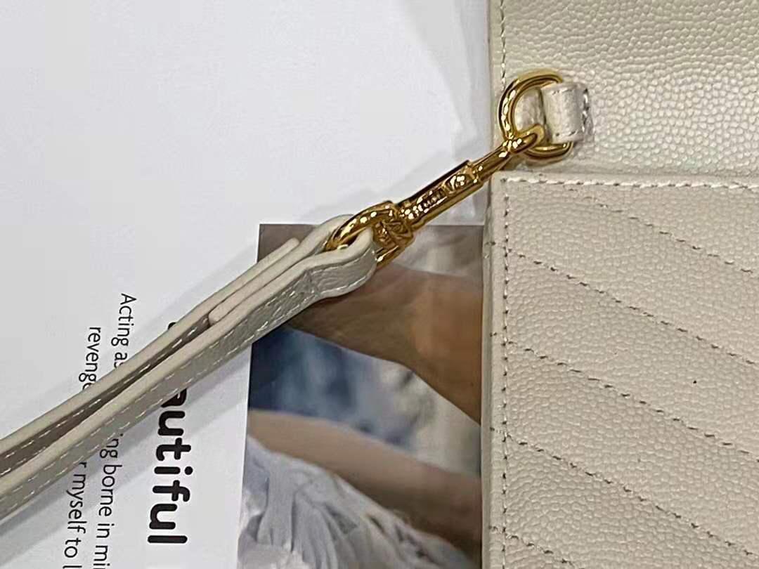 [TOP] Yves Saint Laurent YSL Cassandre Matelasse Flap Pouch Grain Leather - White