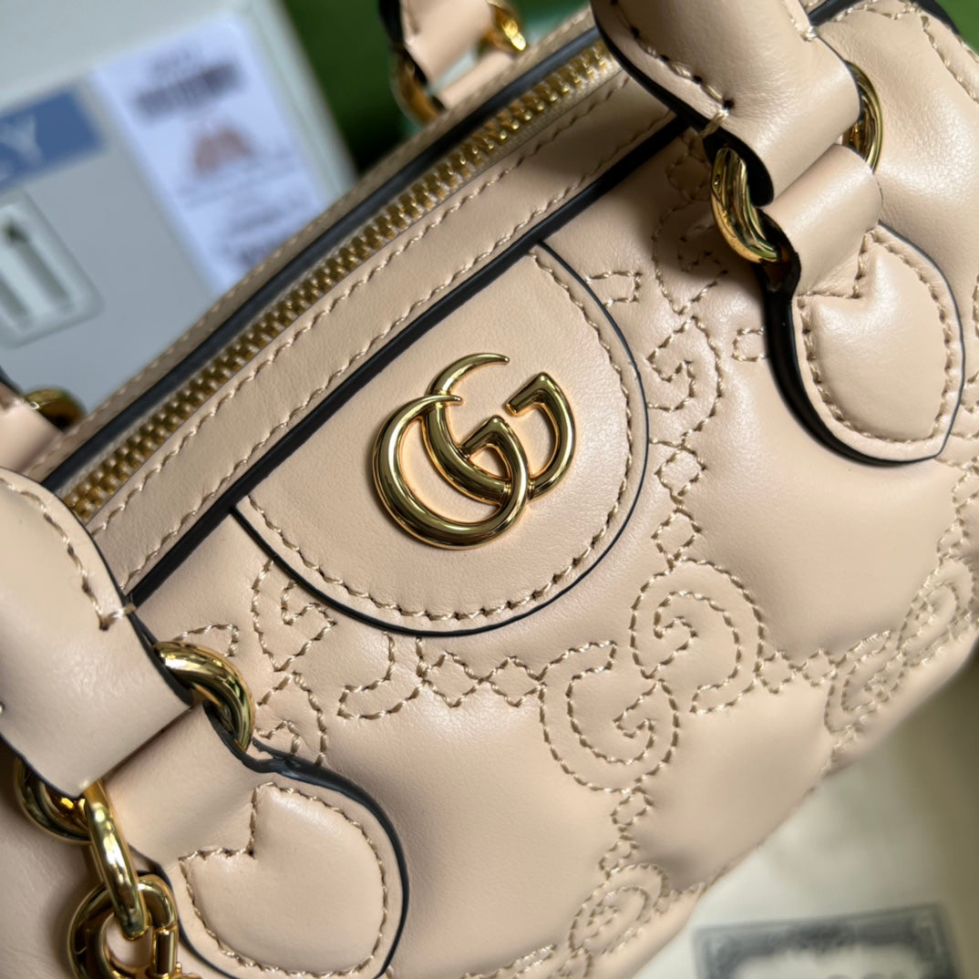 [TOP] GUCCI G*G Matelasse Leather Top Handle Small Bag - Beige