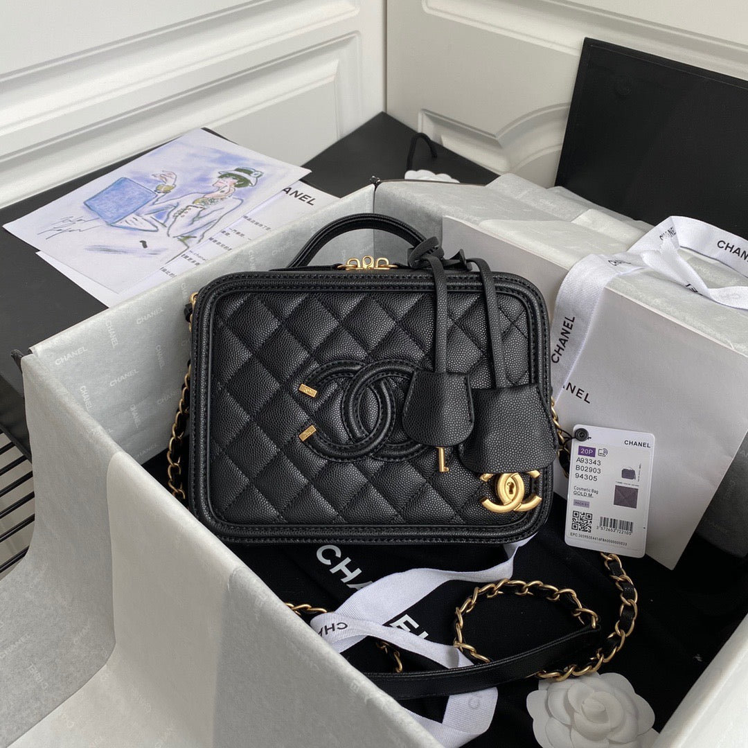 [TOP] CHANEL Vanity Case Bag Small - Black & GHW