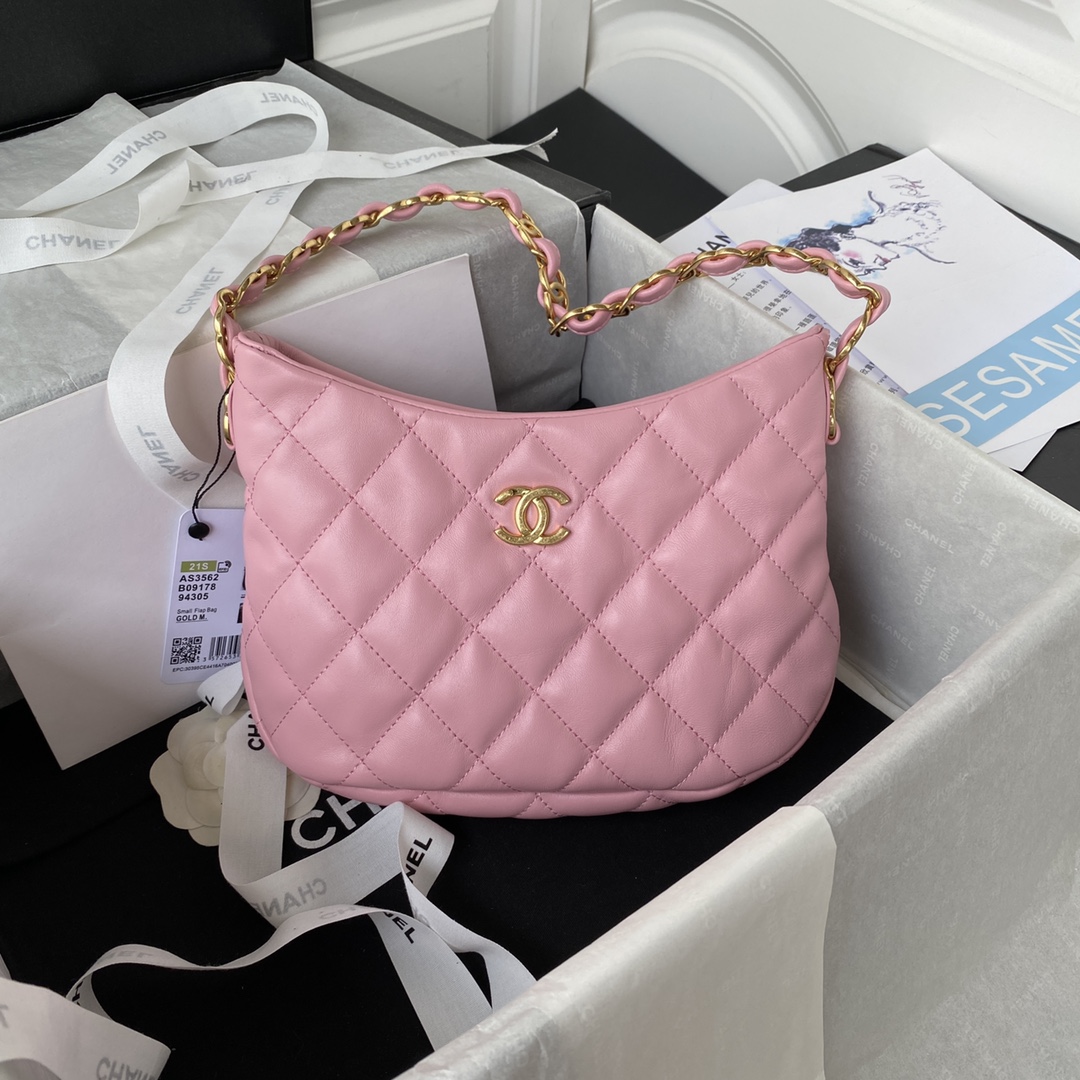 [TOP] CHANEL Hobo Bag 17.5X24X6cm/26×30×7cm - GHW - White/Pink