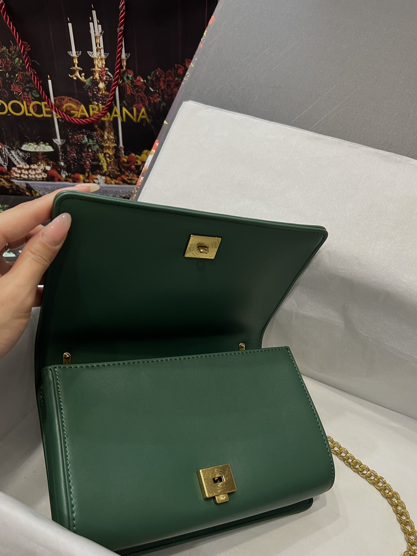 [TOP] Dolce & Gabbana D&G Nappa Leather Devotion Bag 21cm/26cm - Green