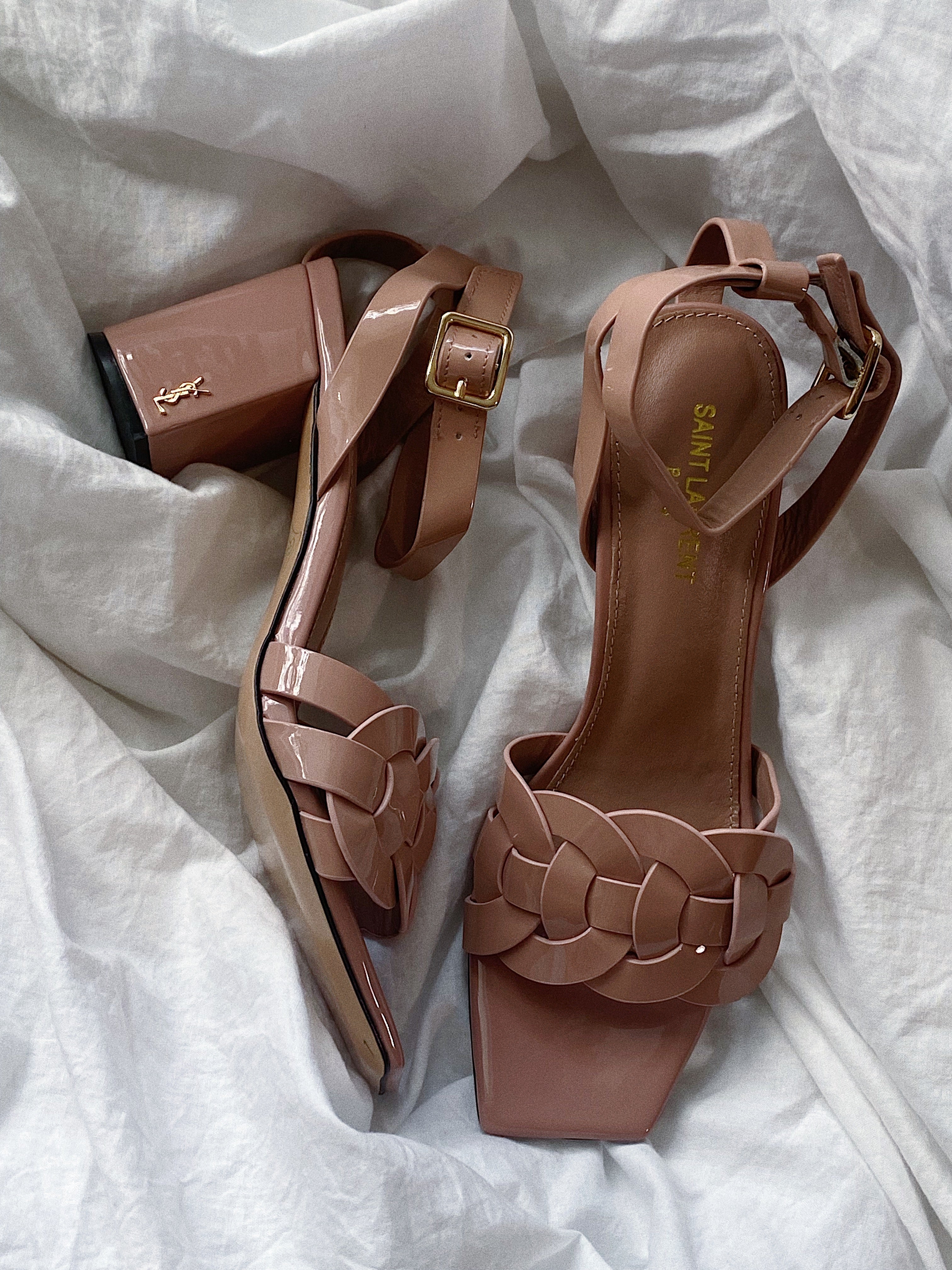 [TOP] Yves Saint Laurent YSL Patent Tribute Block Heels - Mauve