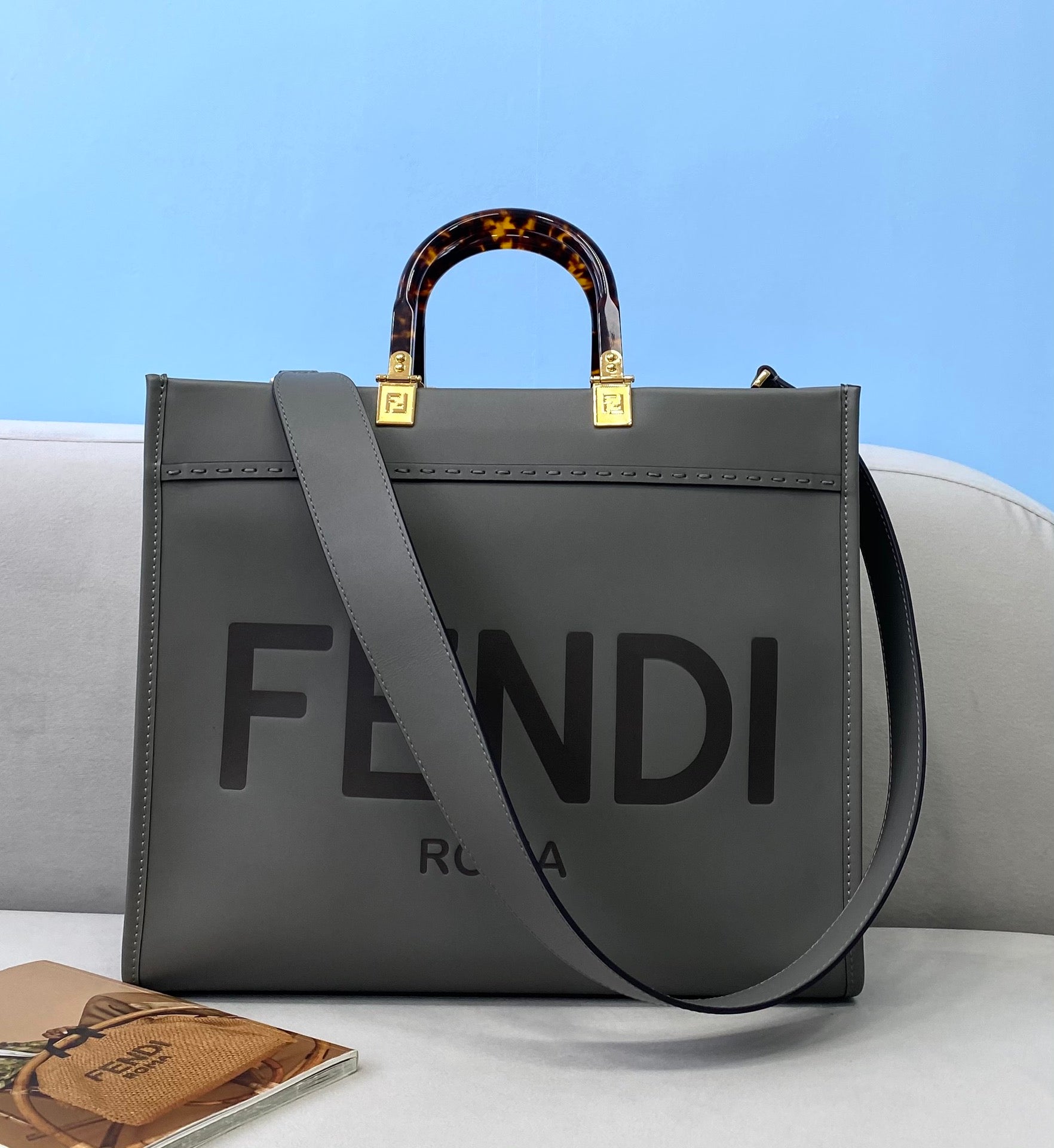 [TOP] FENDI FENDI Sunshine Tote Medium Shopping Bag - Grey