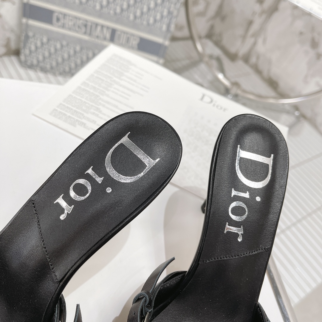[TOP] Christian Dior CD Logo Leather Sandals - Black