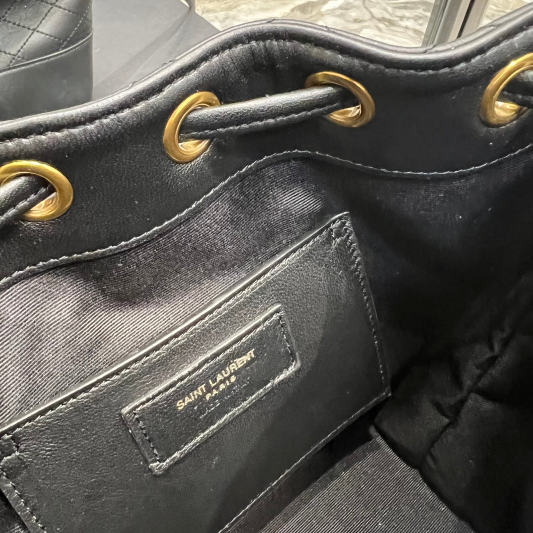 [TOP] Yves Saint Laurent YSL Emmanuelle Small Quilted Lambskin Bucket Bag - Black