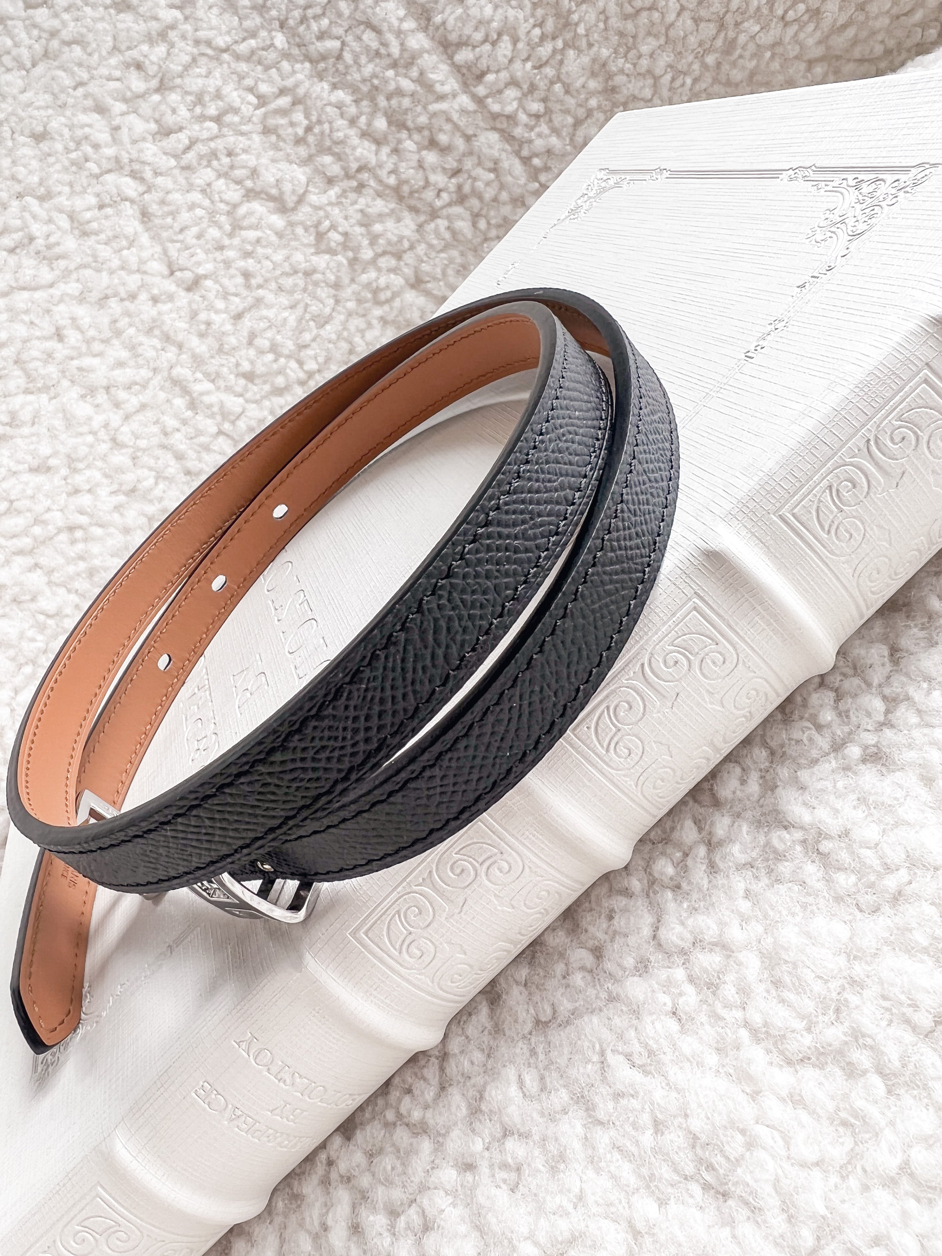 [TOP] HERMES Pop H Leather Thin Belt - Black