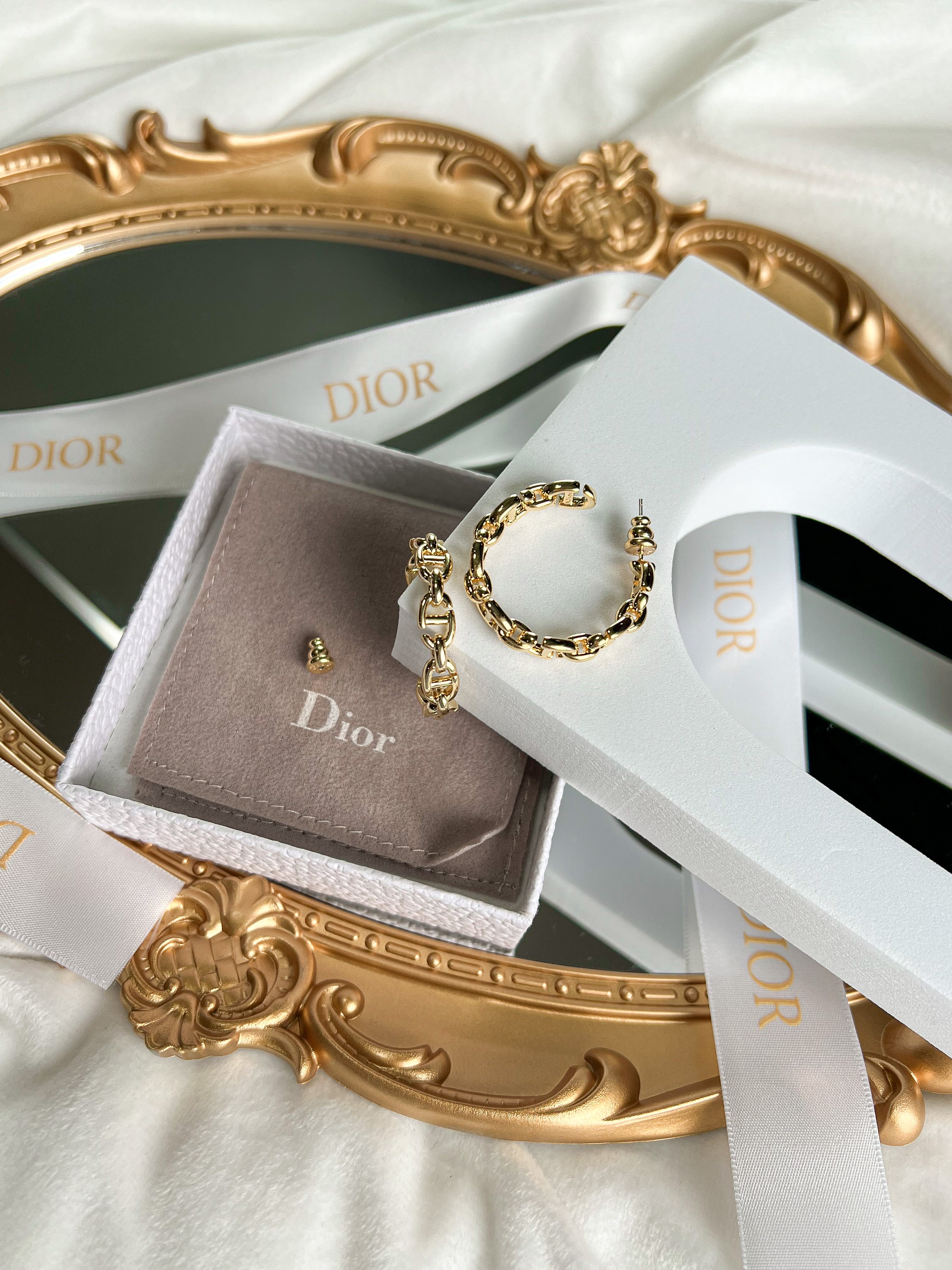 [TOP] Christian Dior Navy Hoops Earrings - Gold