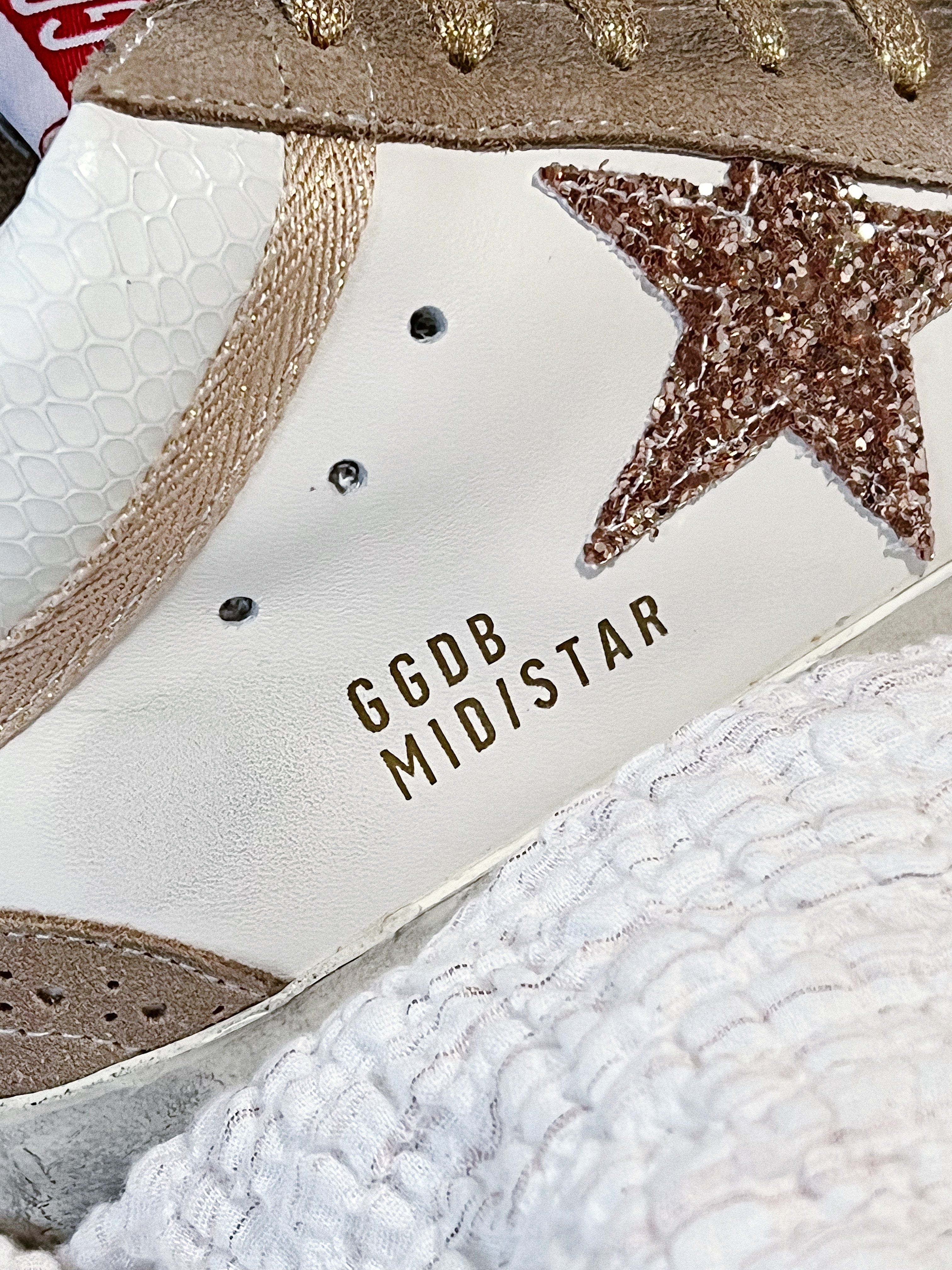 [TOP] GGDB High Top Sneakers - Gold and White Croc