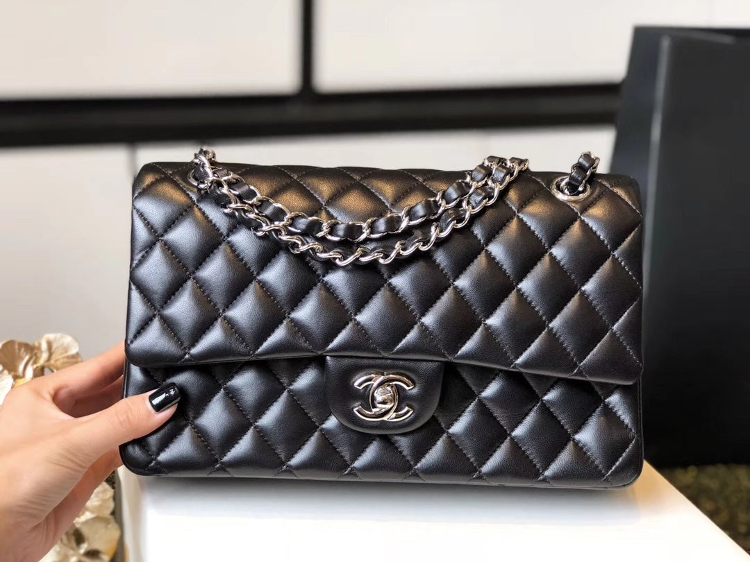 [TOP] CHANEL Classic Flap Bag Lambskin Medium 25.5cm – Black w SHW