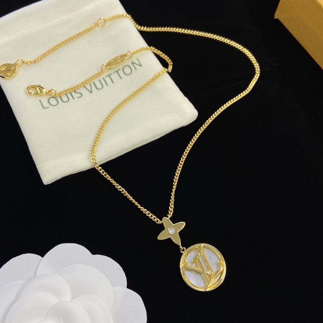 [TOP] Louis Vuitton LV Necklace Earrings Set - Gold