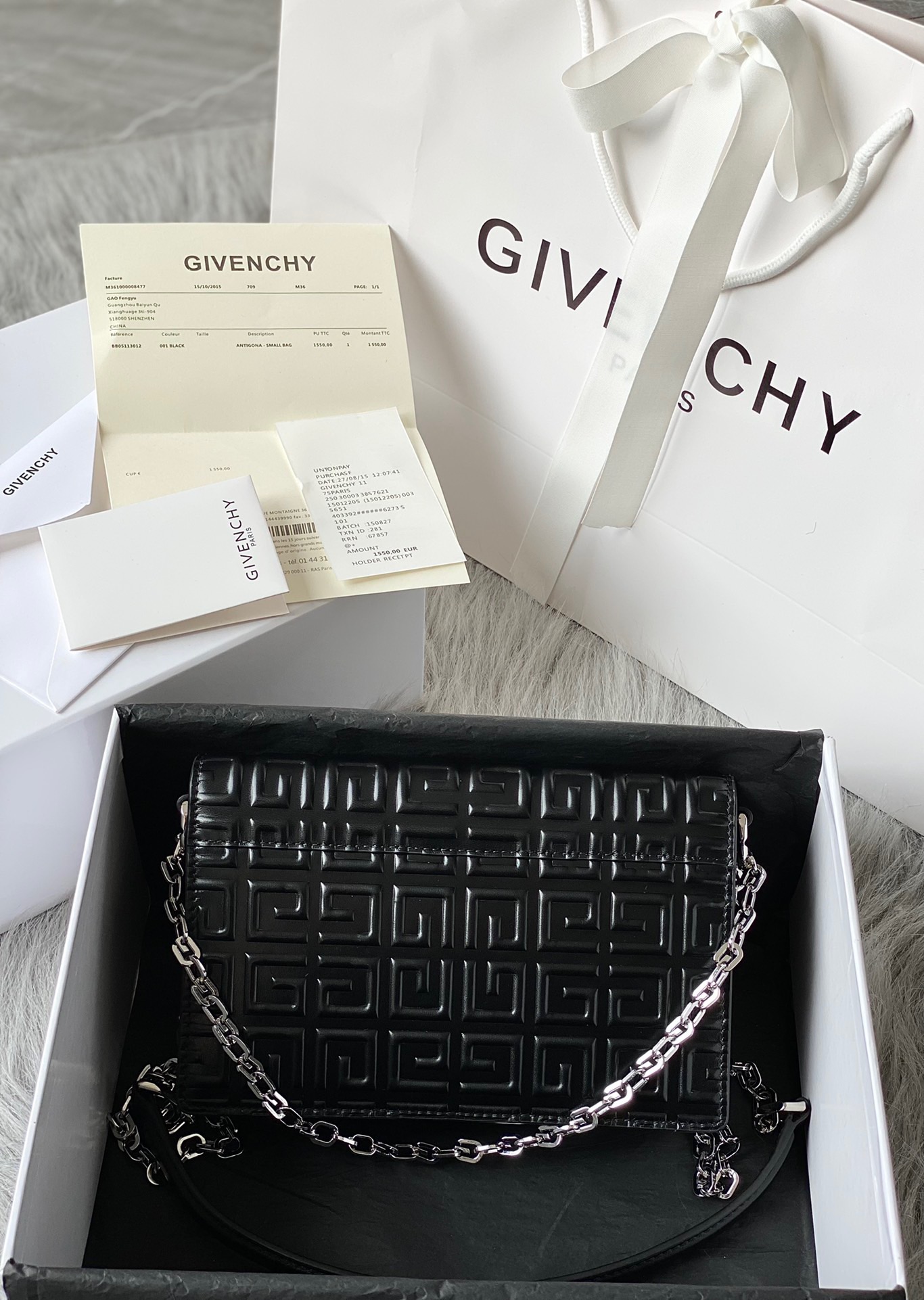 [Top] GIVENCHY 4G Patent Leather With Chain  20*13*5 - Black