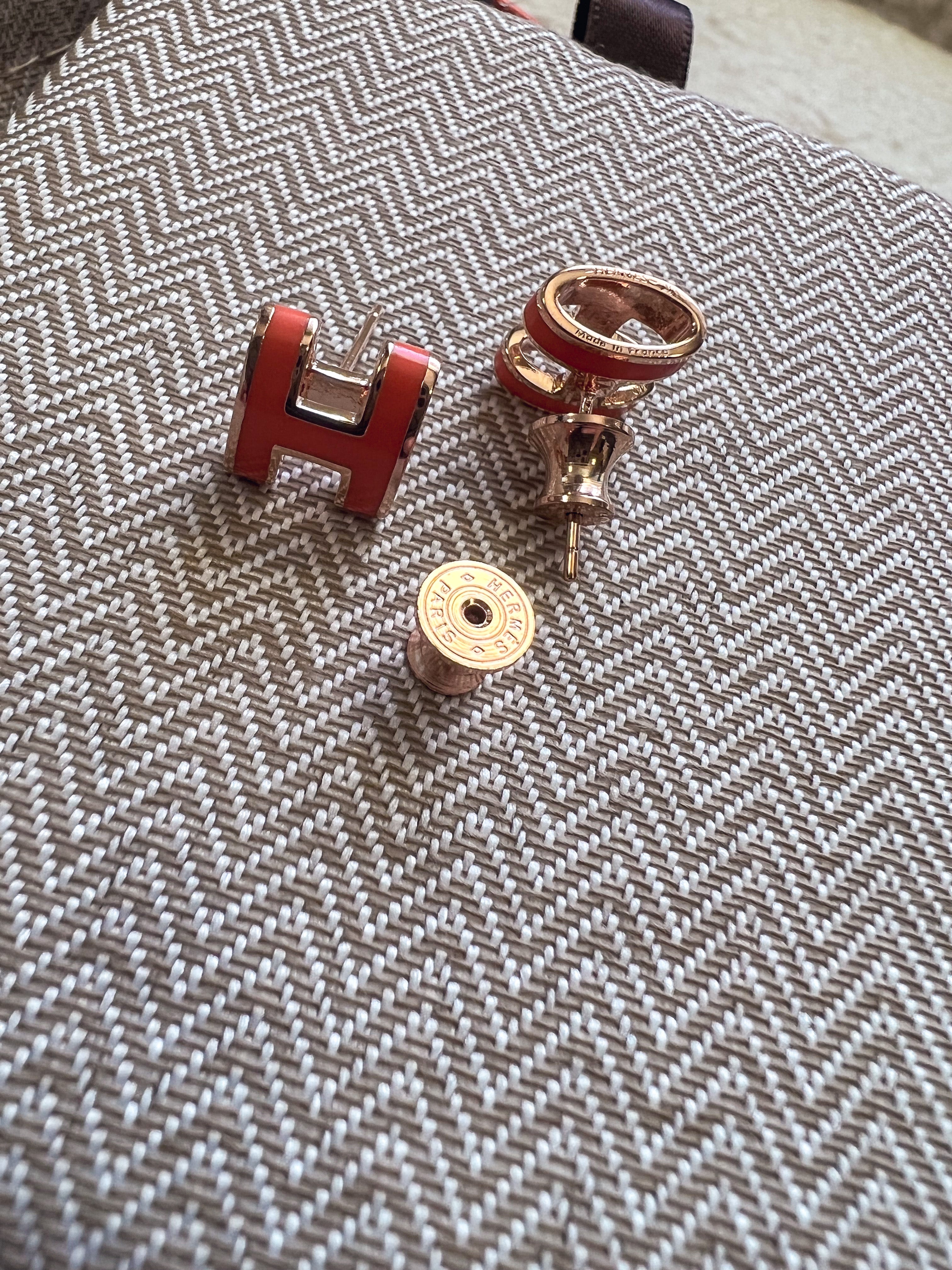 [TOP] HERMES Lacquered Mini Pop Stud Earrings - Orange