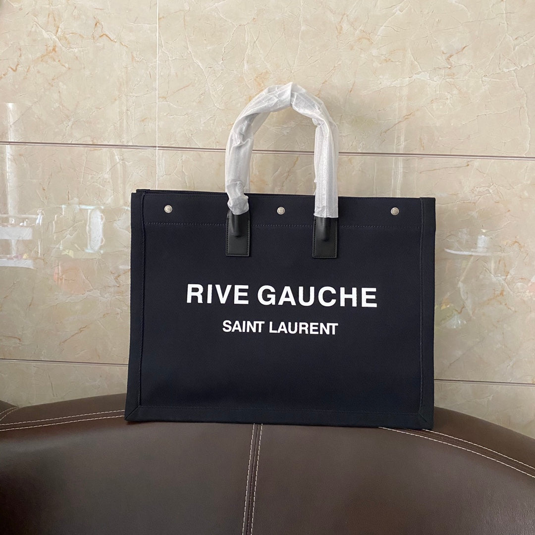 [TOP] Yves Saint Laurent YSL Rive Gauche Canvas Tote Bag - Green