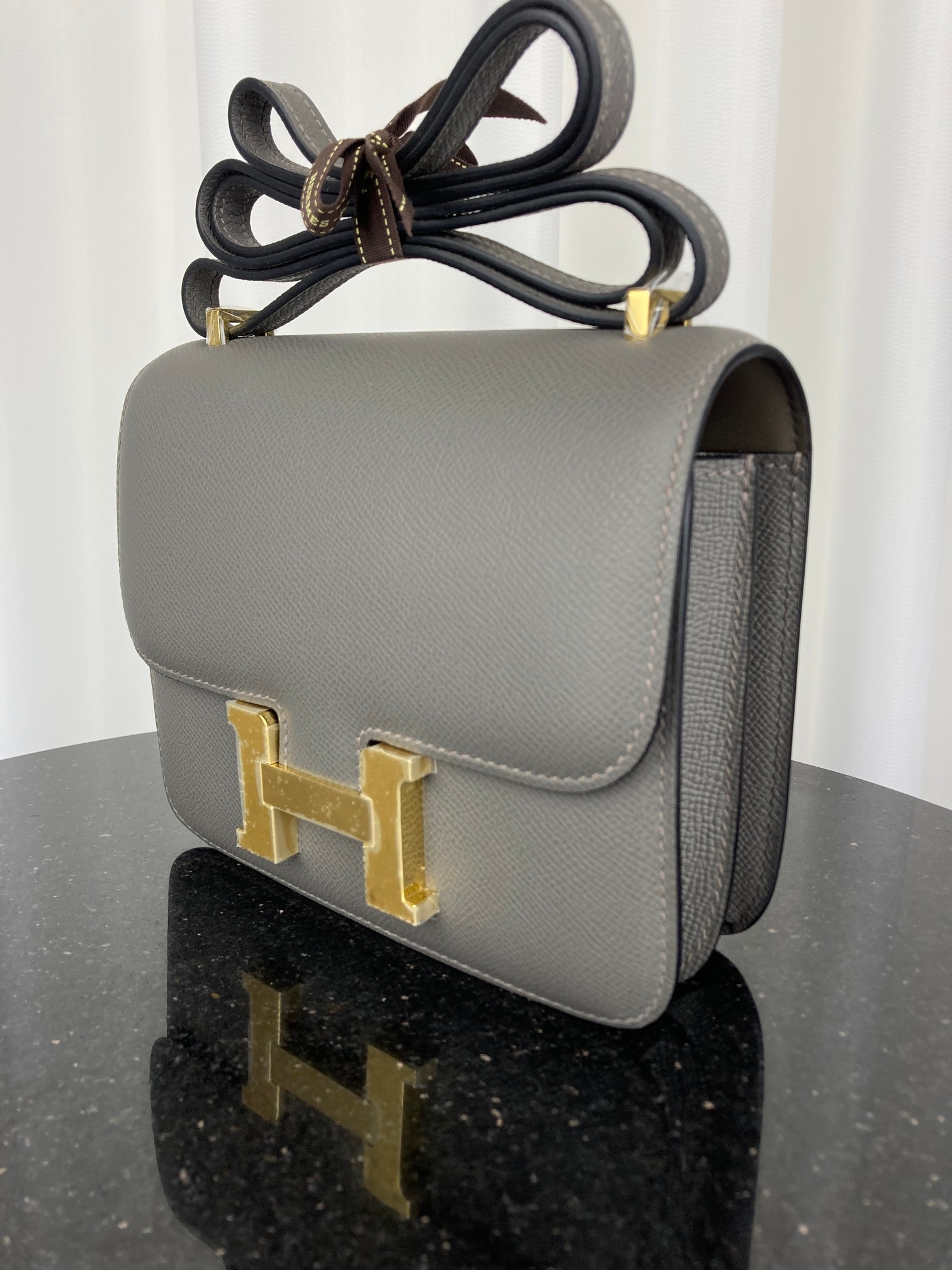 [TOP] HERMES Constance Epsom Leather 18cm - Gray & GHW