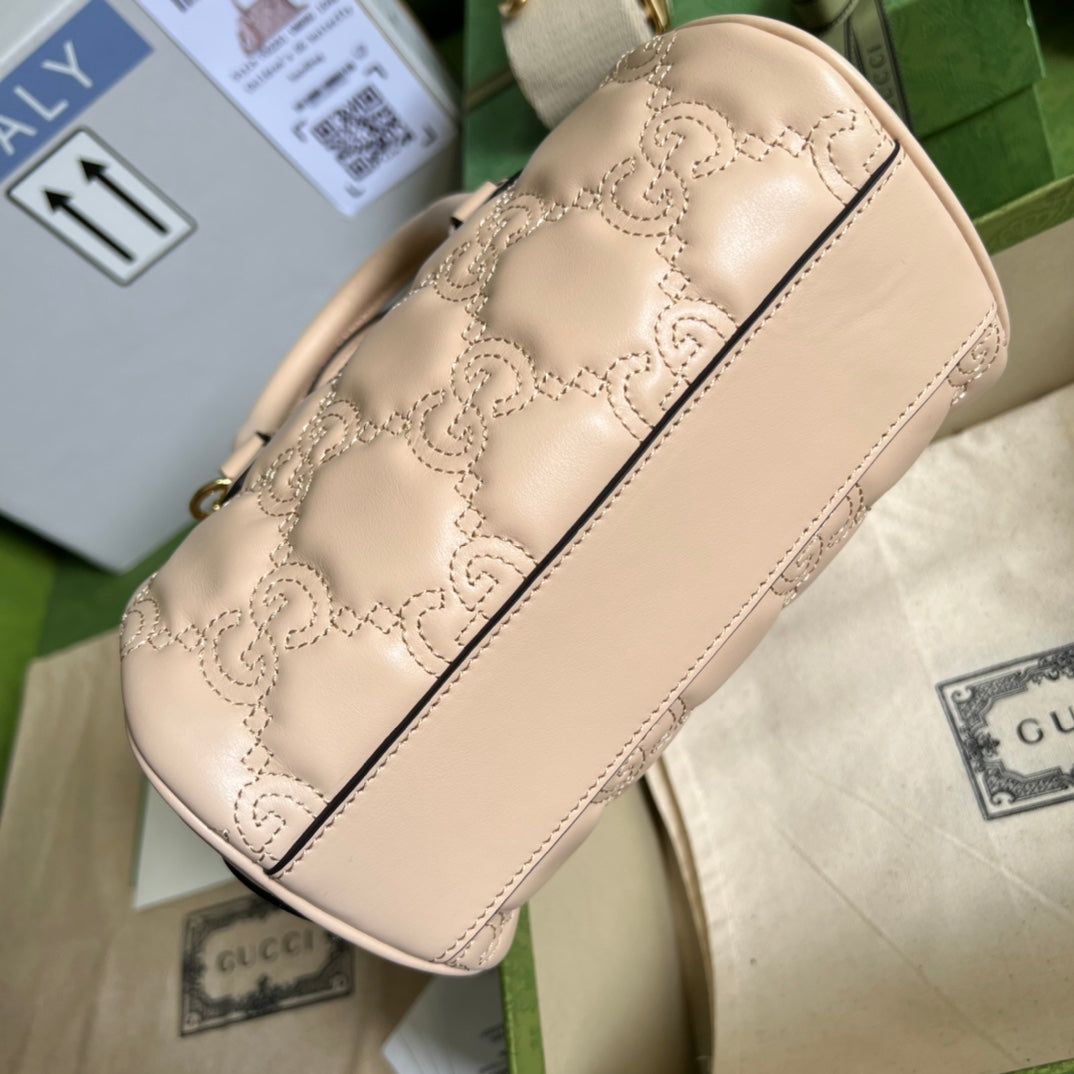 [TOP] GUCCI G*G Matelasse Leather Top Handle Small Bag - Beige
