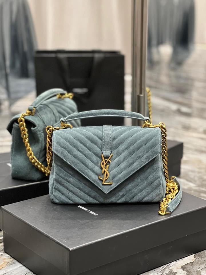[TOP] Yves Saint Laurent YSL College Medium Suede Bag - Teal