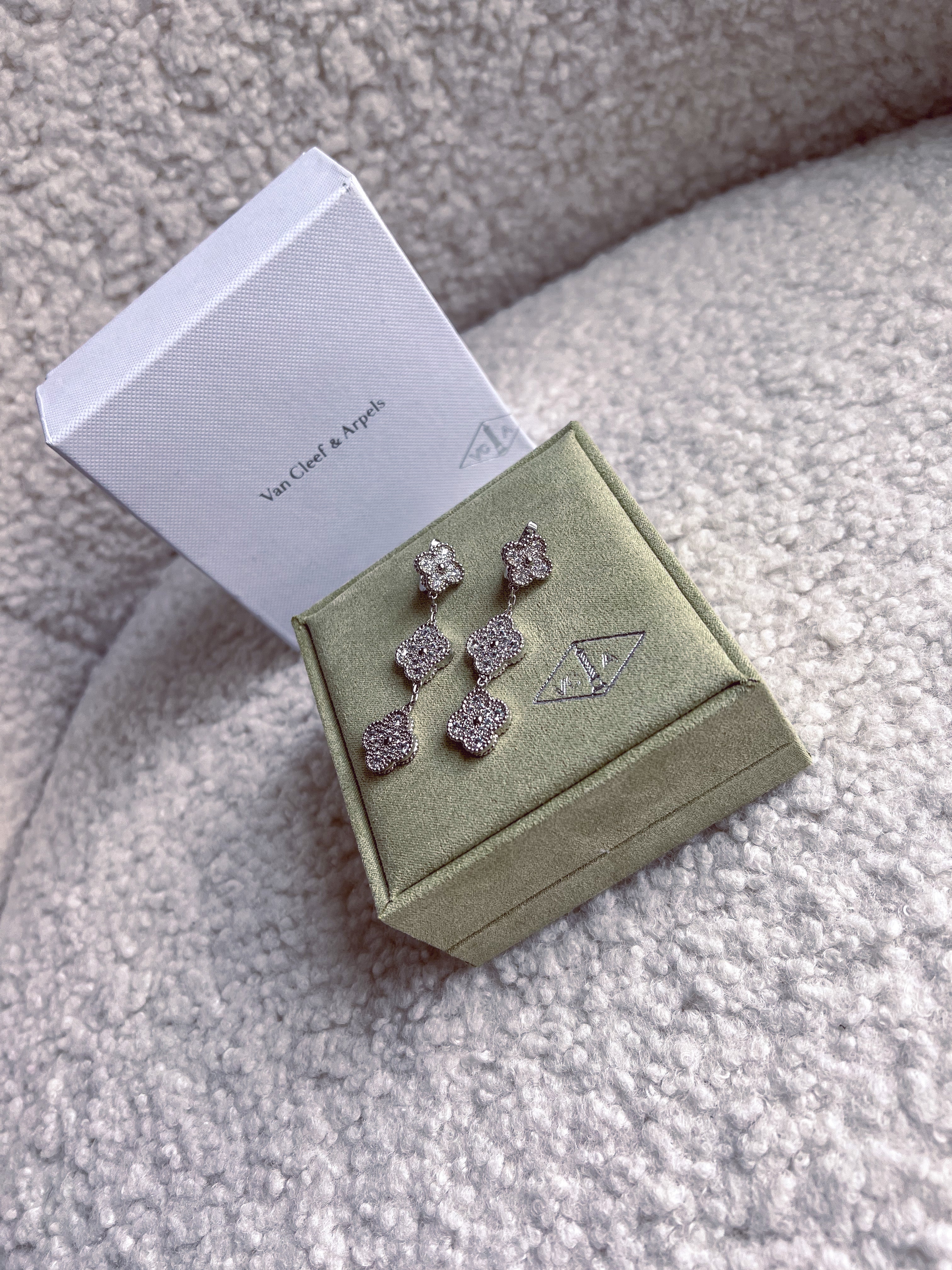[TOP] Van Cleef & Arpels VCA Tri-Motifs Earrings w Stones - Silver