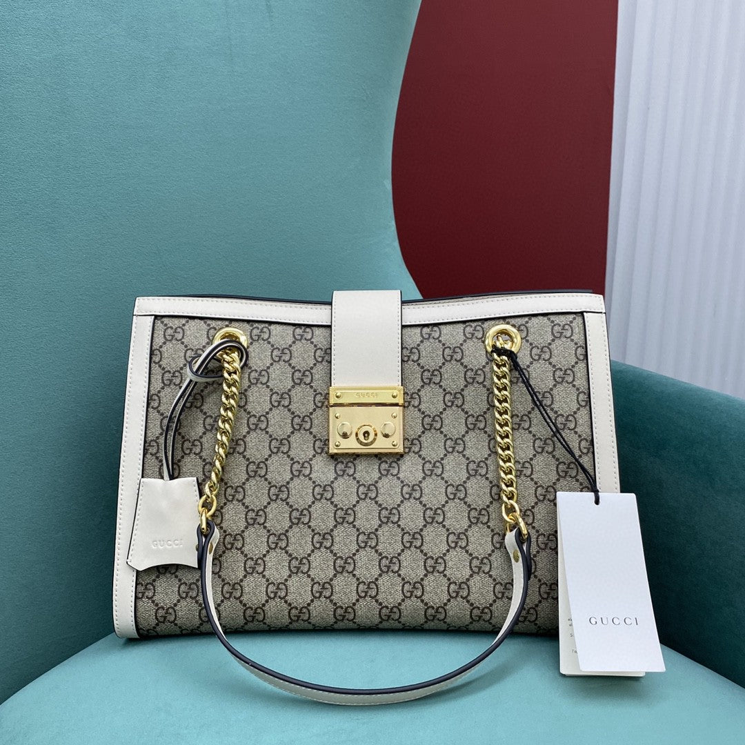 [TOP] GUCCI G*G Padlock Chain Small Tote  - White