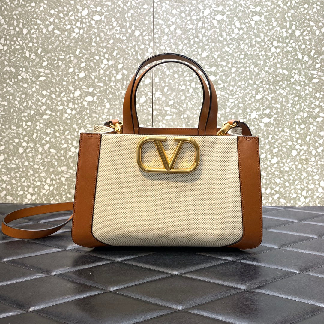 [TOP] VALENTINO VLogo Small Tote Bag - Brown