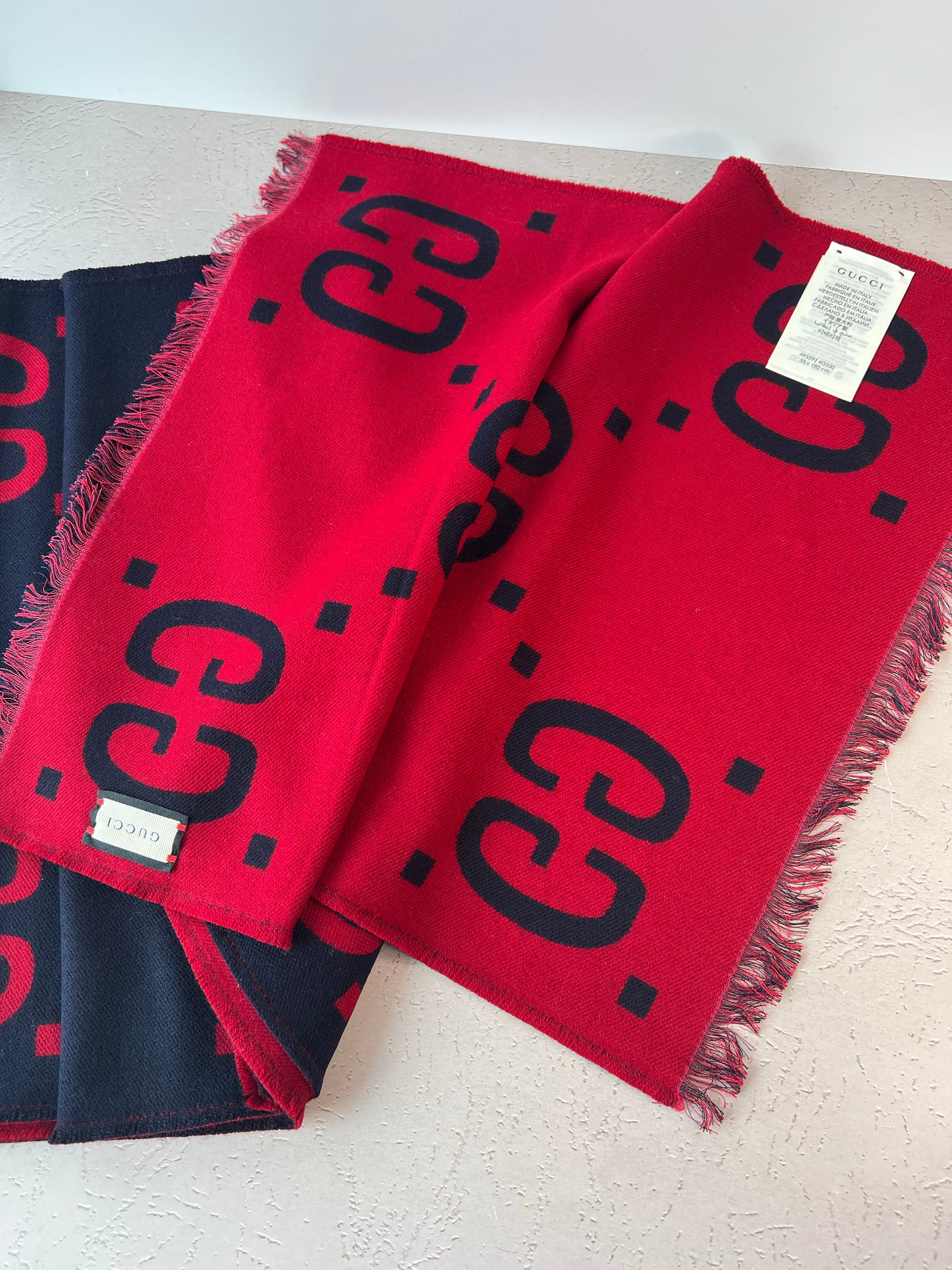 [TOP] GUCCI 2 Tones Scarf - Red + Blue