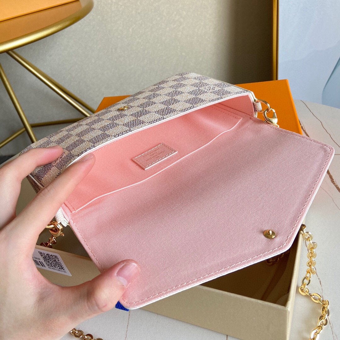 [TOP] Louis Vuitton LV £V Felicie Pochette Damier Azur 21X12X3cm - Pink