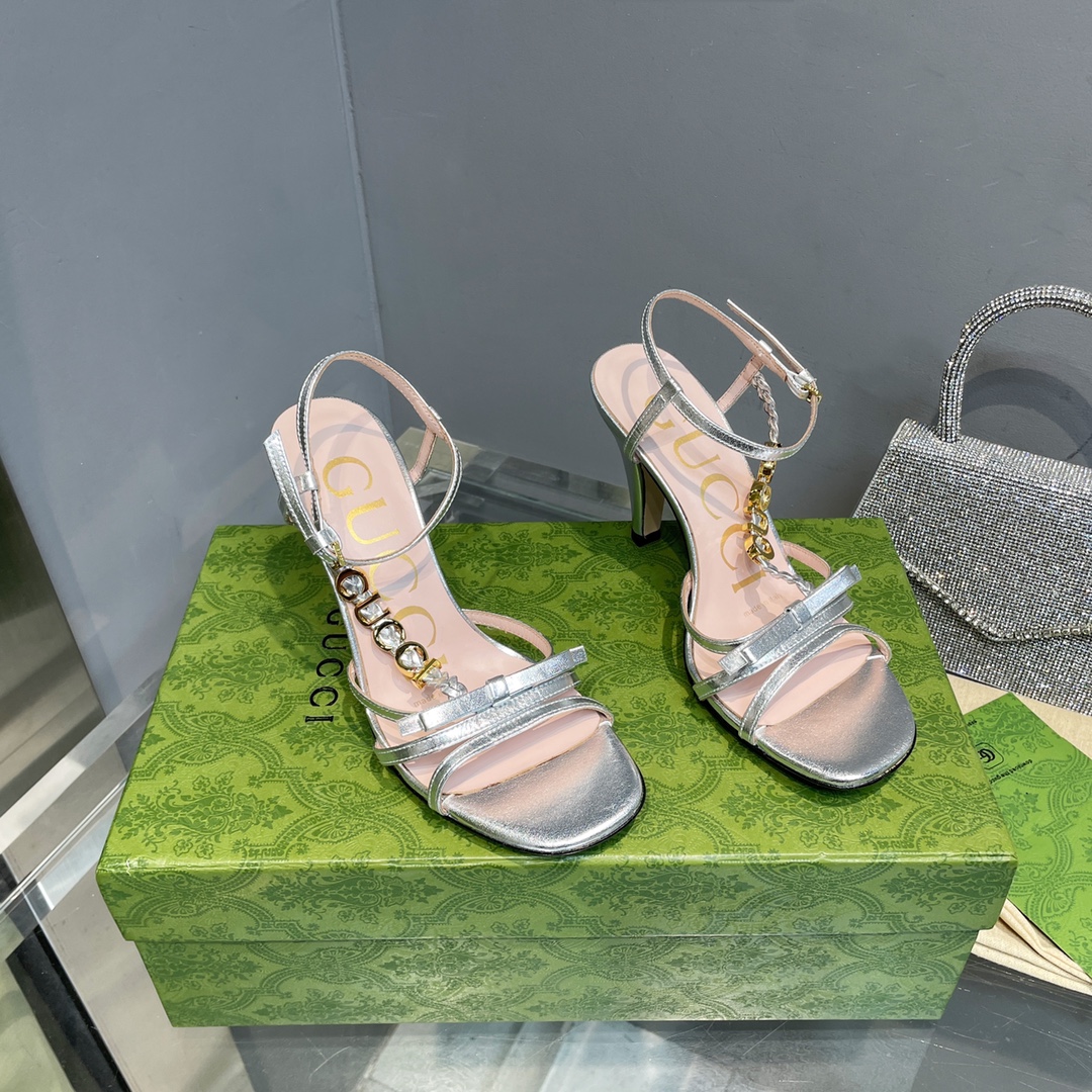 [TOP] GUCCI Woven Braid   Metal Buckle Sandals - Silver